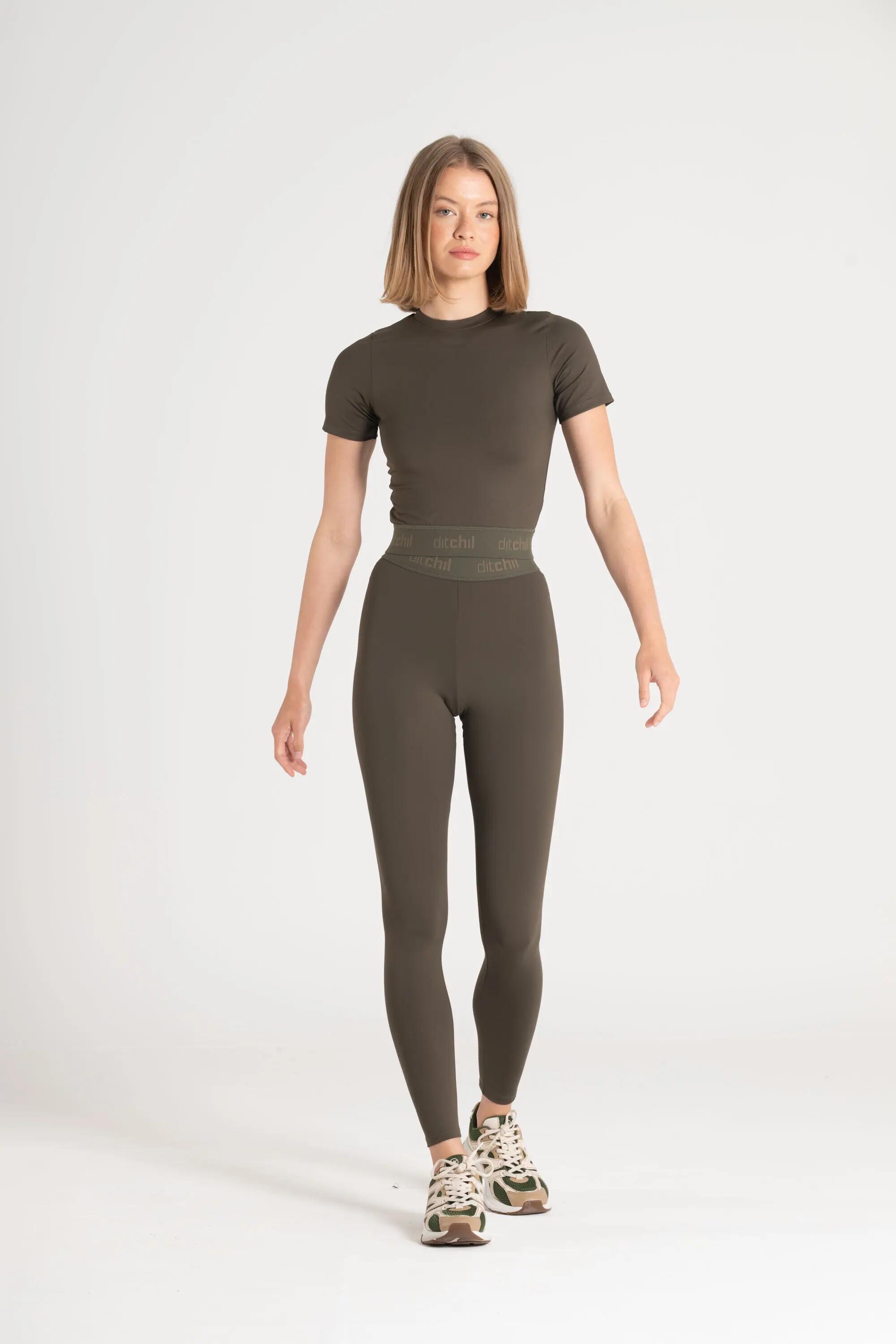 Leggings Fitness Mulher Cós com Logótipo Journey Caqui 2/5