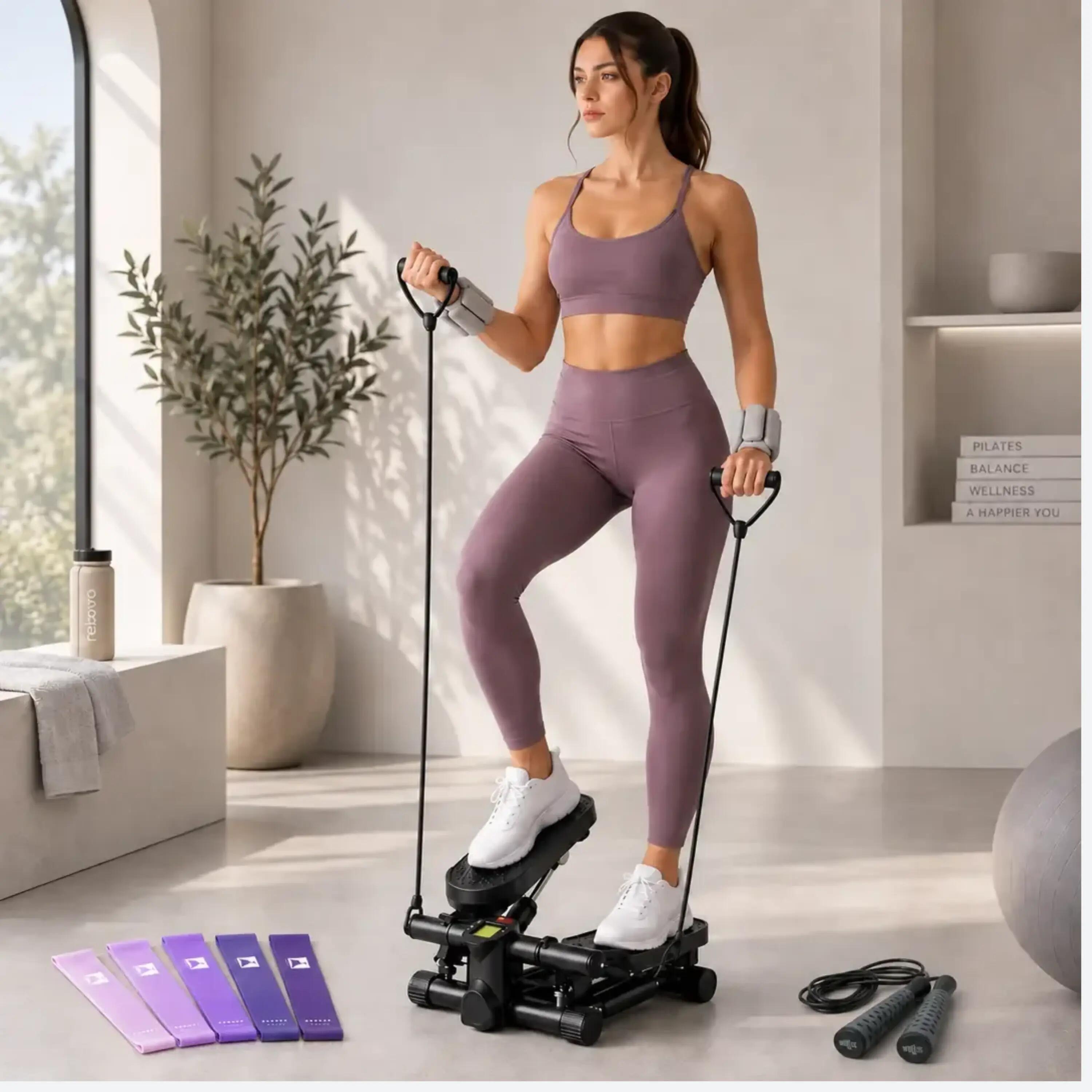 Kardiyo Seti - Mini Stepper + El Bilek Ağırlığı + Direnç Bandı + Atlama İpi 1/6