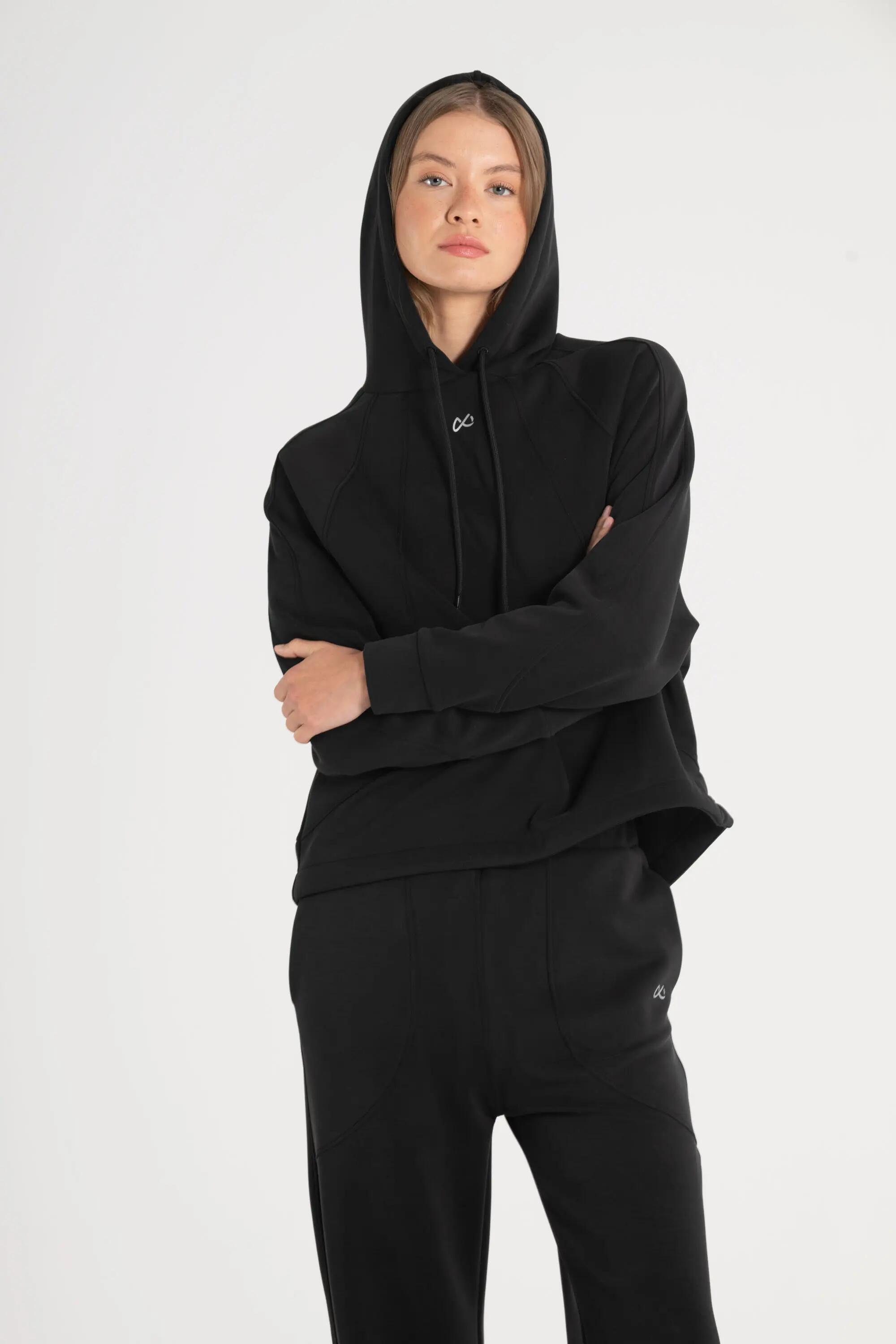 Sudadera con Capucha Fitness Mujer Con Capucha Loa Negro 5/5