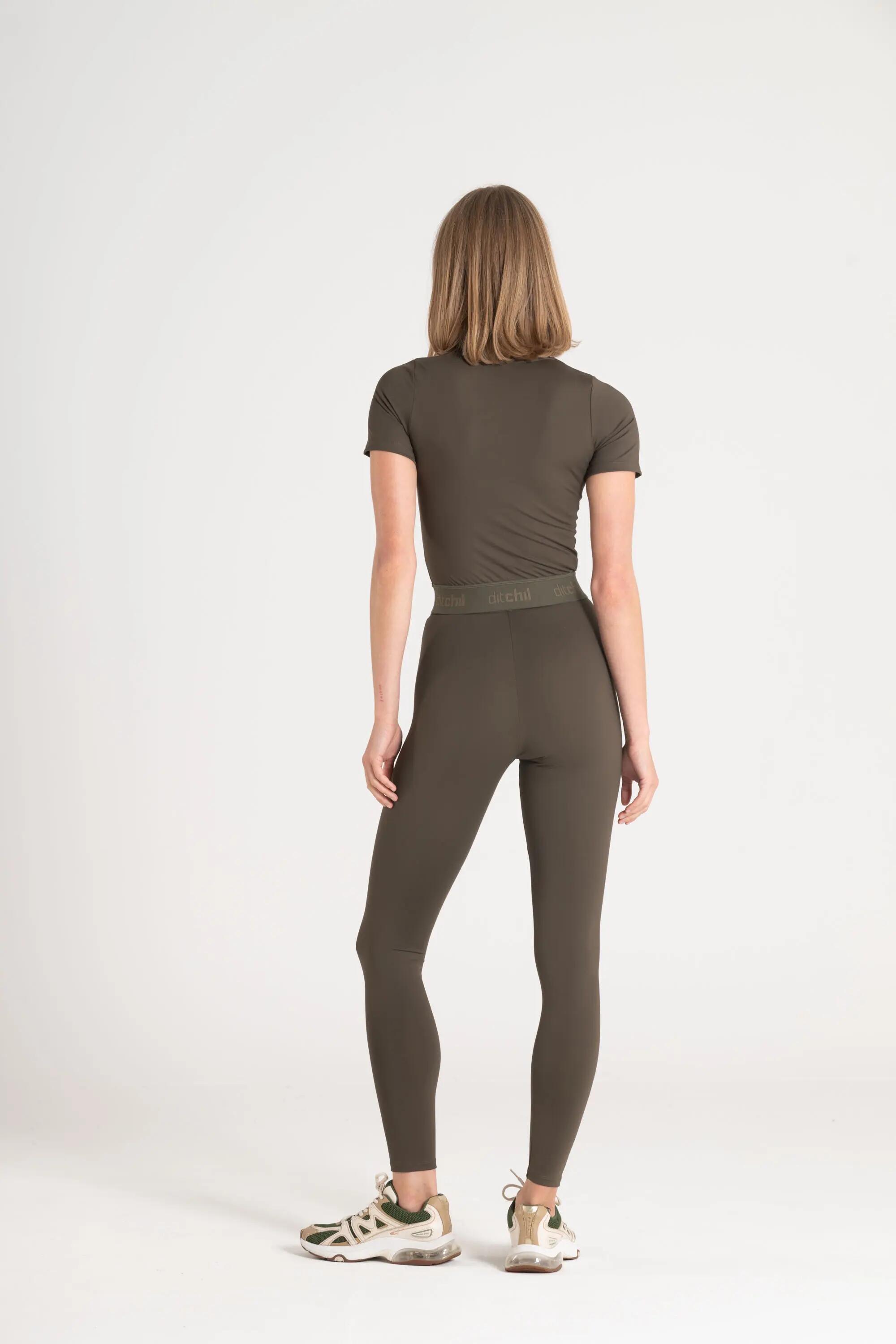 T-shirt Cropped Fitness Mulher Bainha Elástica Ascend Caqui 3/7