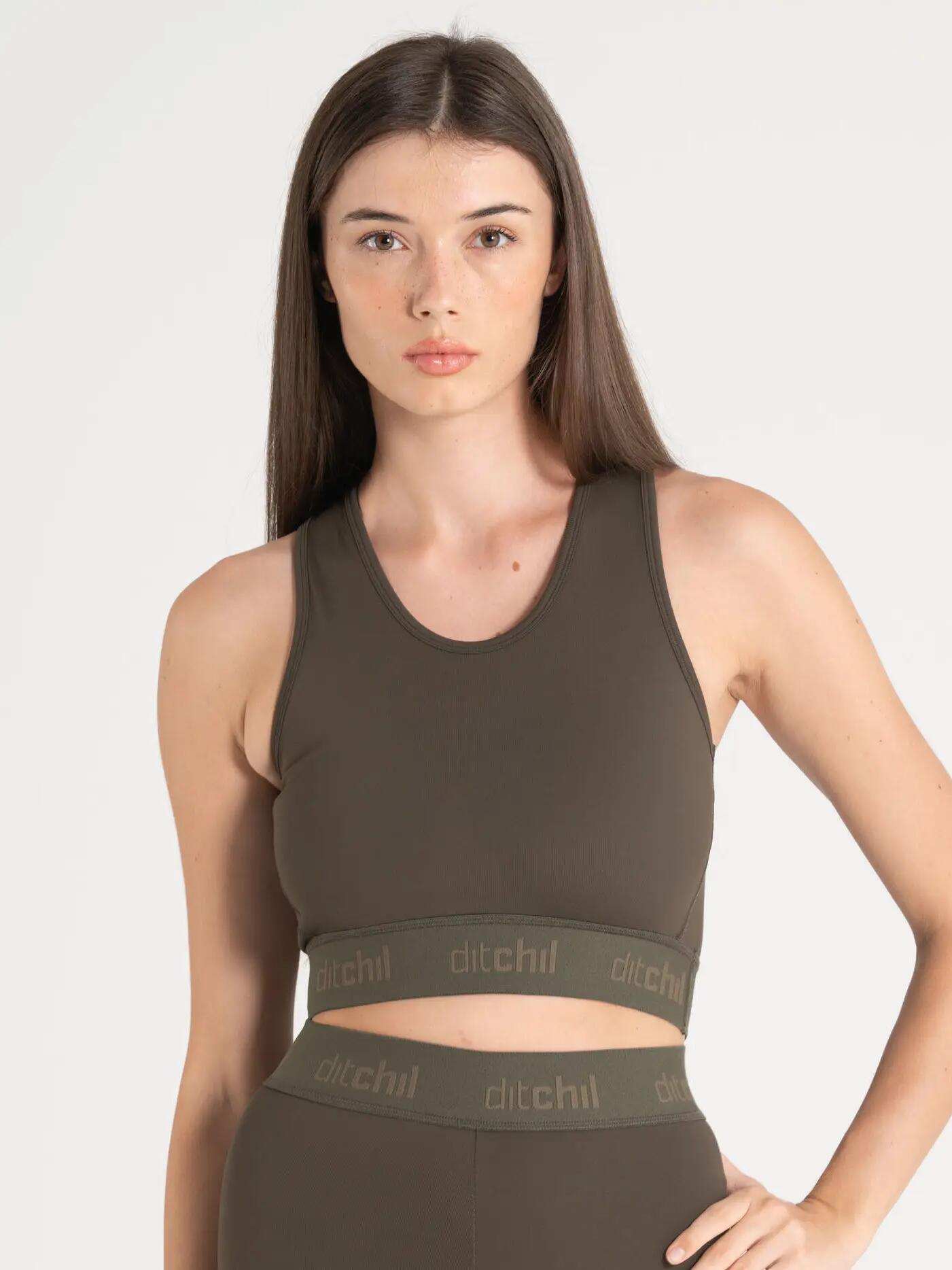 Sujetador Deportivo Fitness Mujer Banda Elástica Evade Caqui 2/5