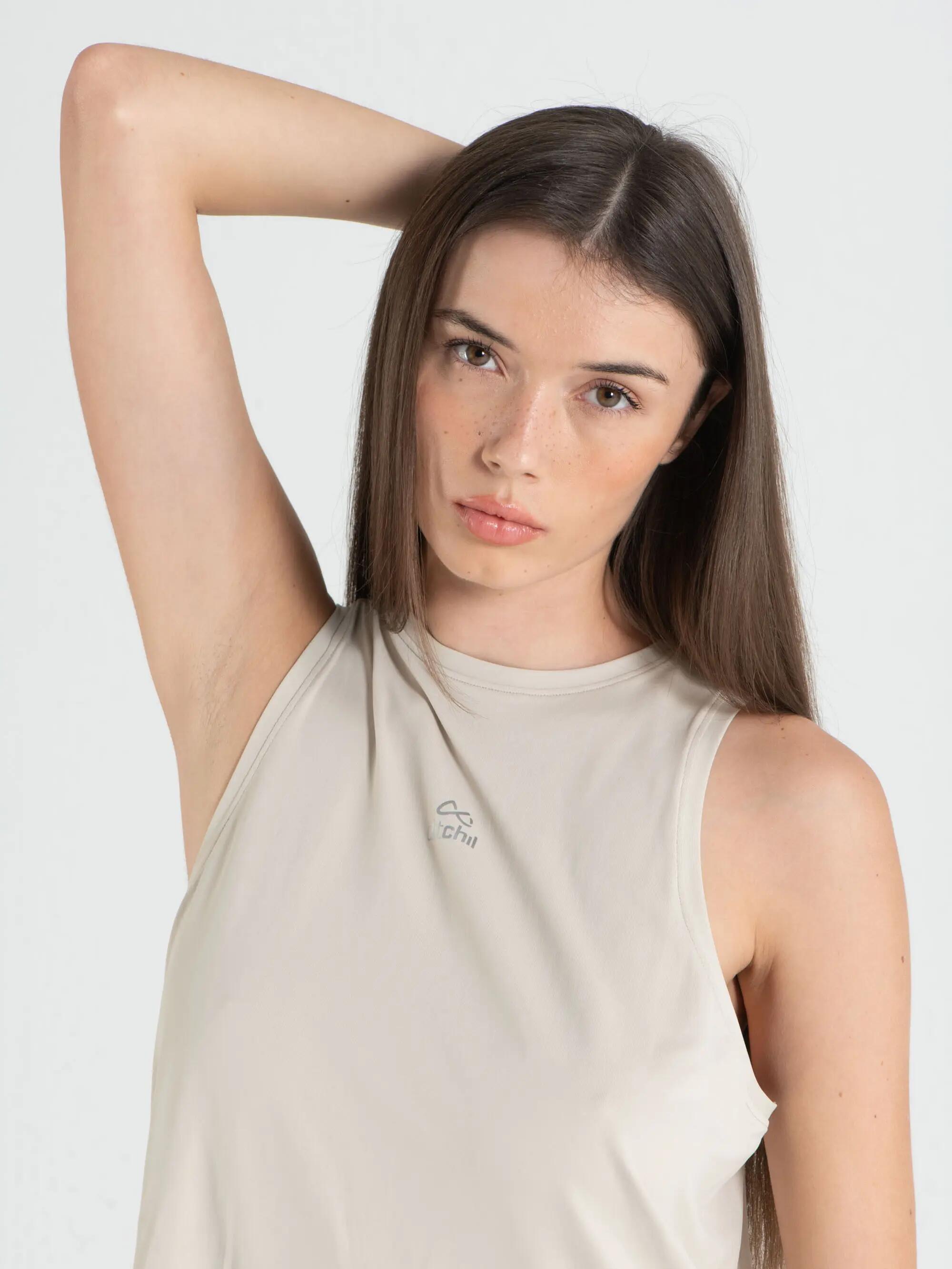 Camisola Sem Mangas Fitness Mulher Cava Ampla Beyond Bege 3/3