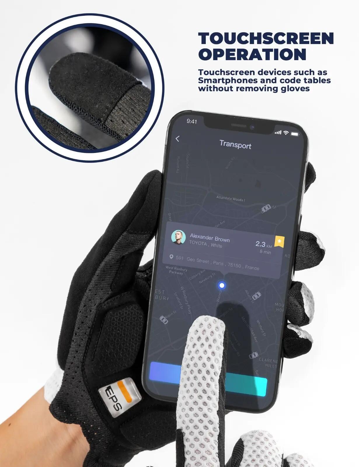 Weisse lange Fahrradhandschuhe mit Touchscreen-Funktion 4/7