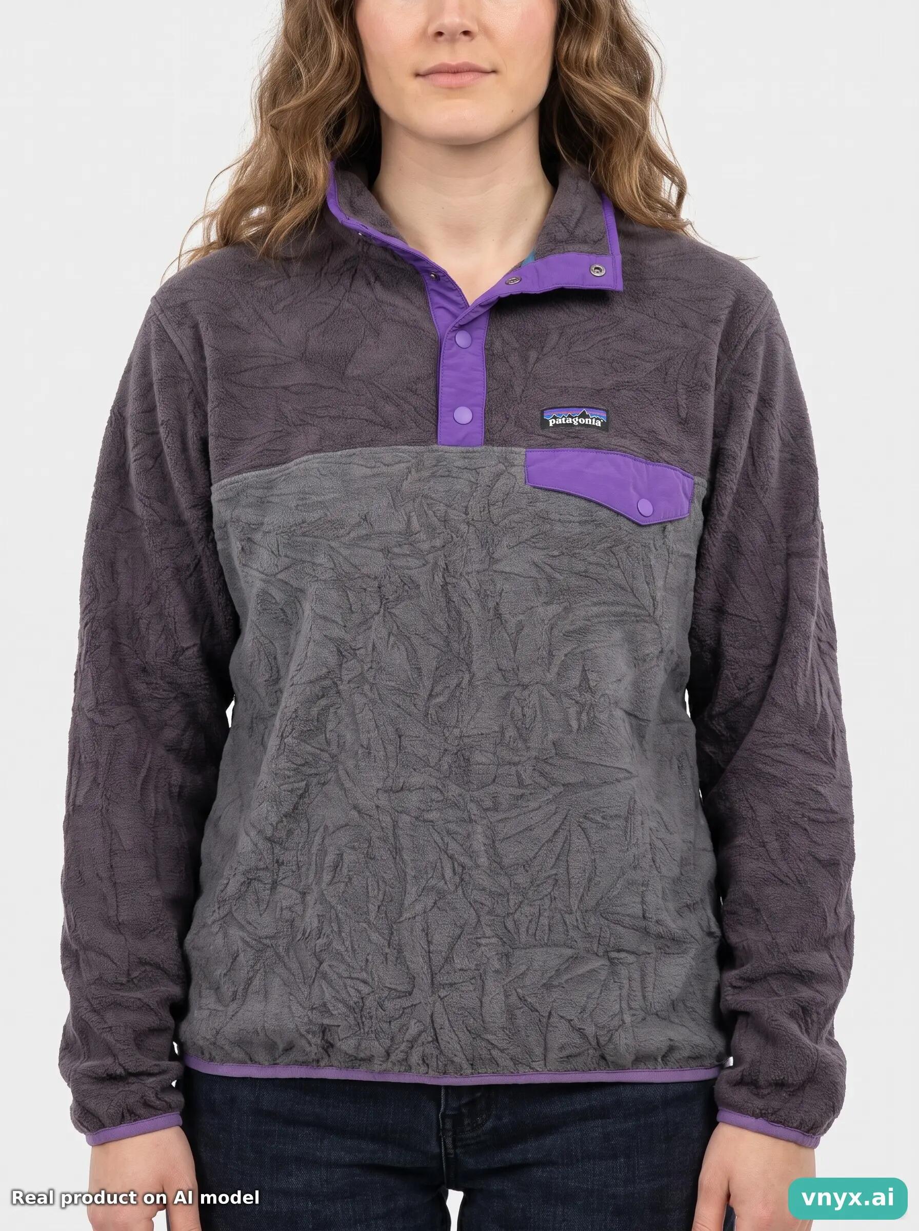 Second Life - Vintage Patagonia Grey-Purple Fleece Pullover Women L 6/6