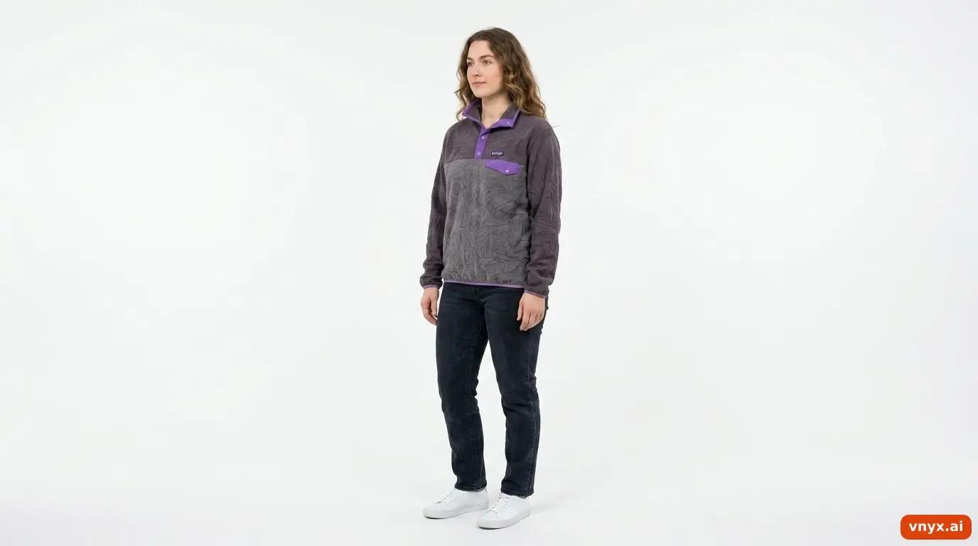 Second Life - Vintage Patagonia Grey-Purple Fleece Pullover Women L 3/6