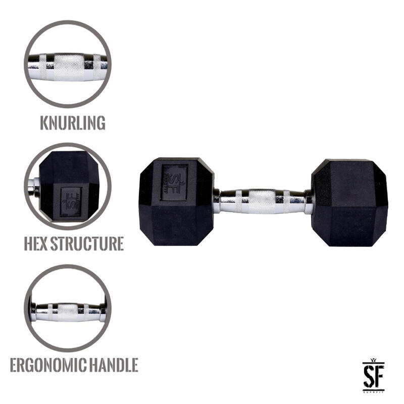 Haltère hexagonale en caoutchouc (individuelle) - 10 kg