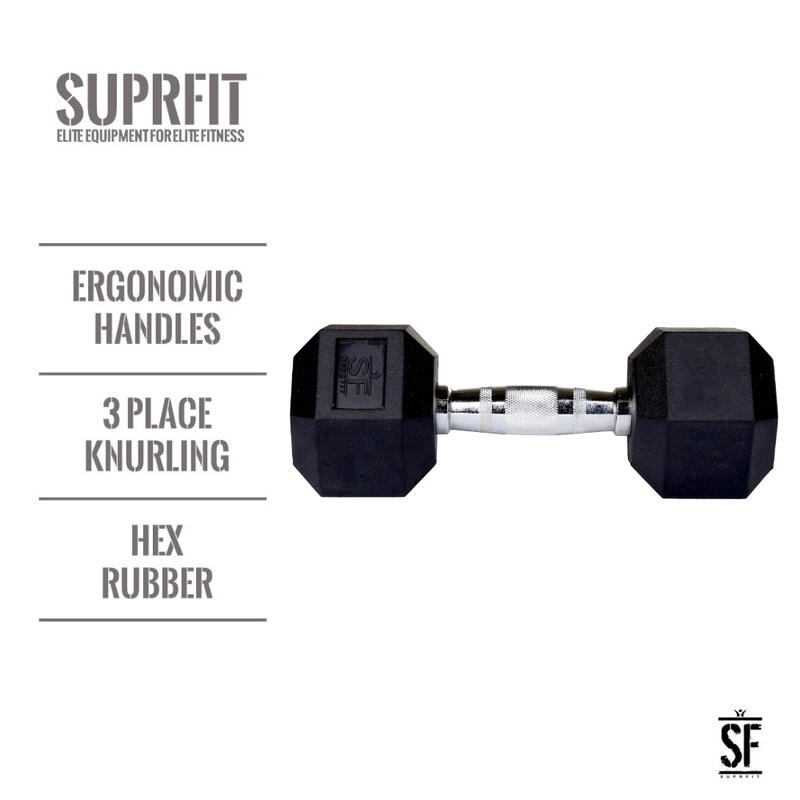 Hexagonale rubberen dumbbell (individueel) - 10 kg