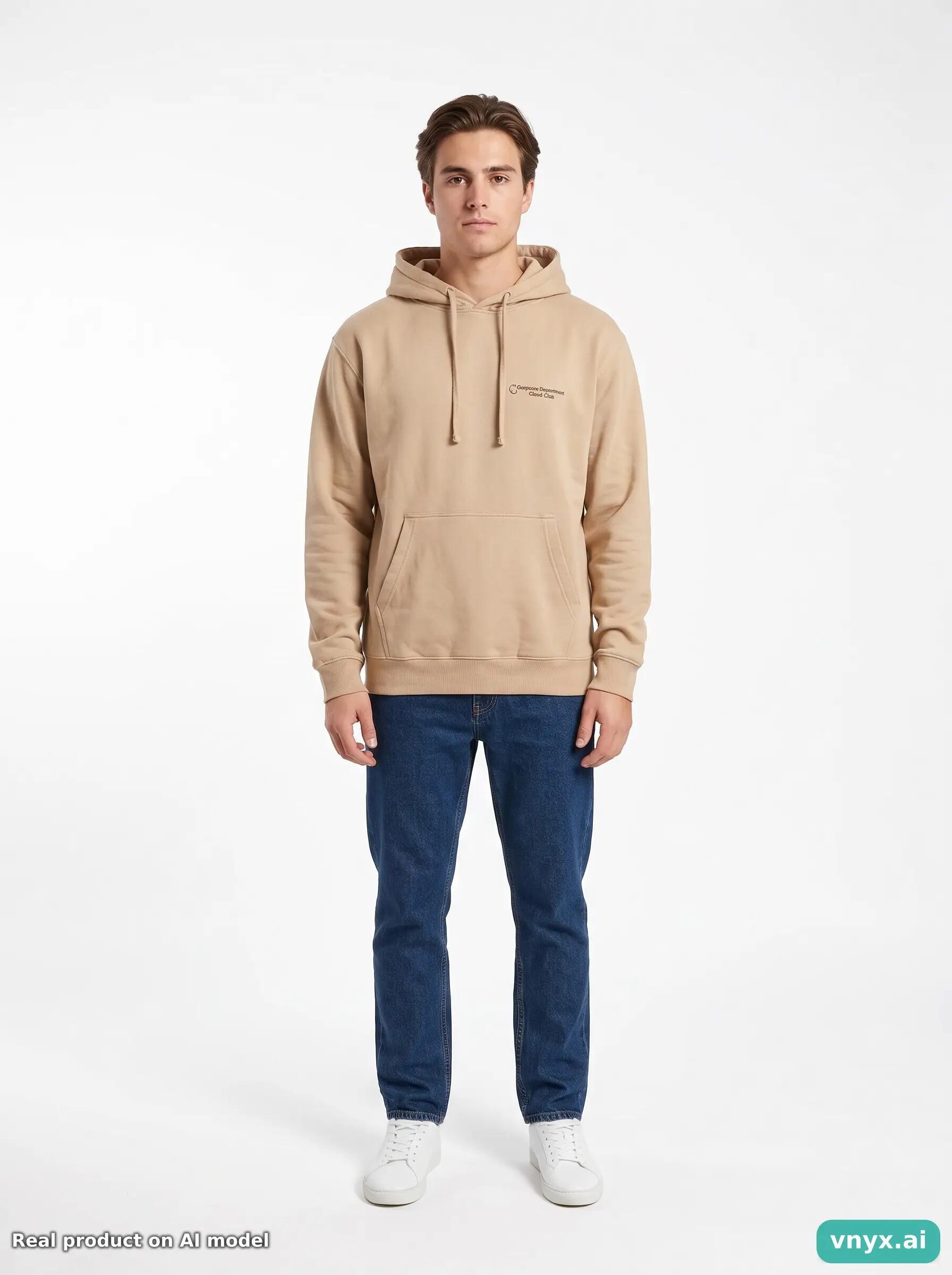 Second Life - Vintage AWDis Neutral Beige Hoodie Men S 6/6
