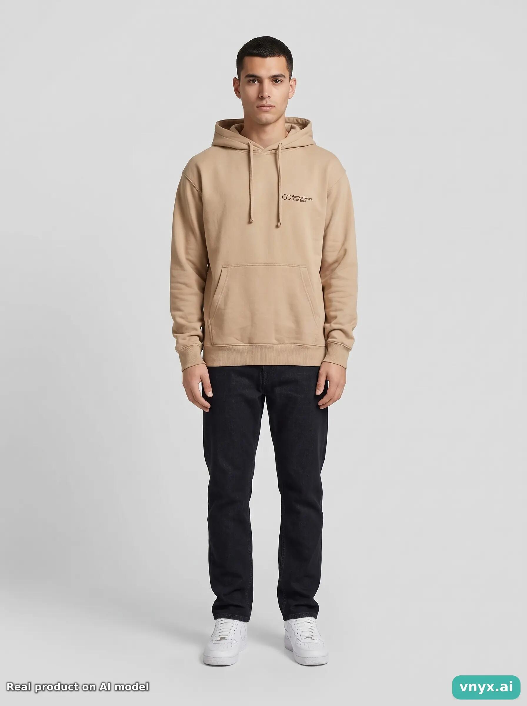 Second Life - Vintage AWDis Neutral Beige Hoodie Men S 3/6