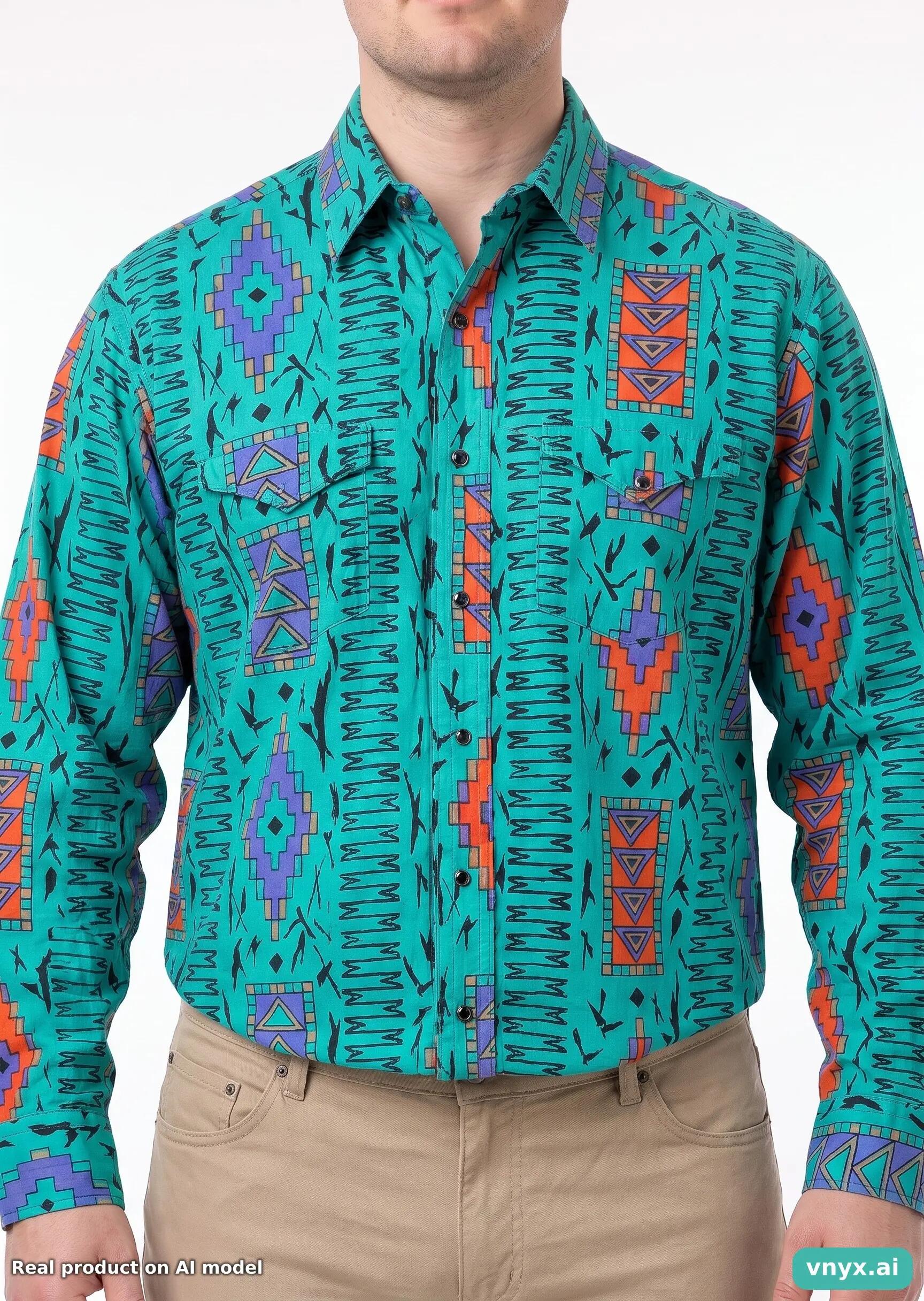 Second Life - Vintage Wrangler Turquoise Casual Shirt Men L 5/5