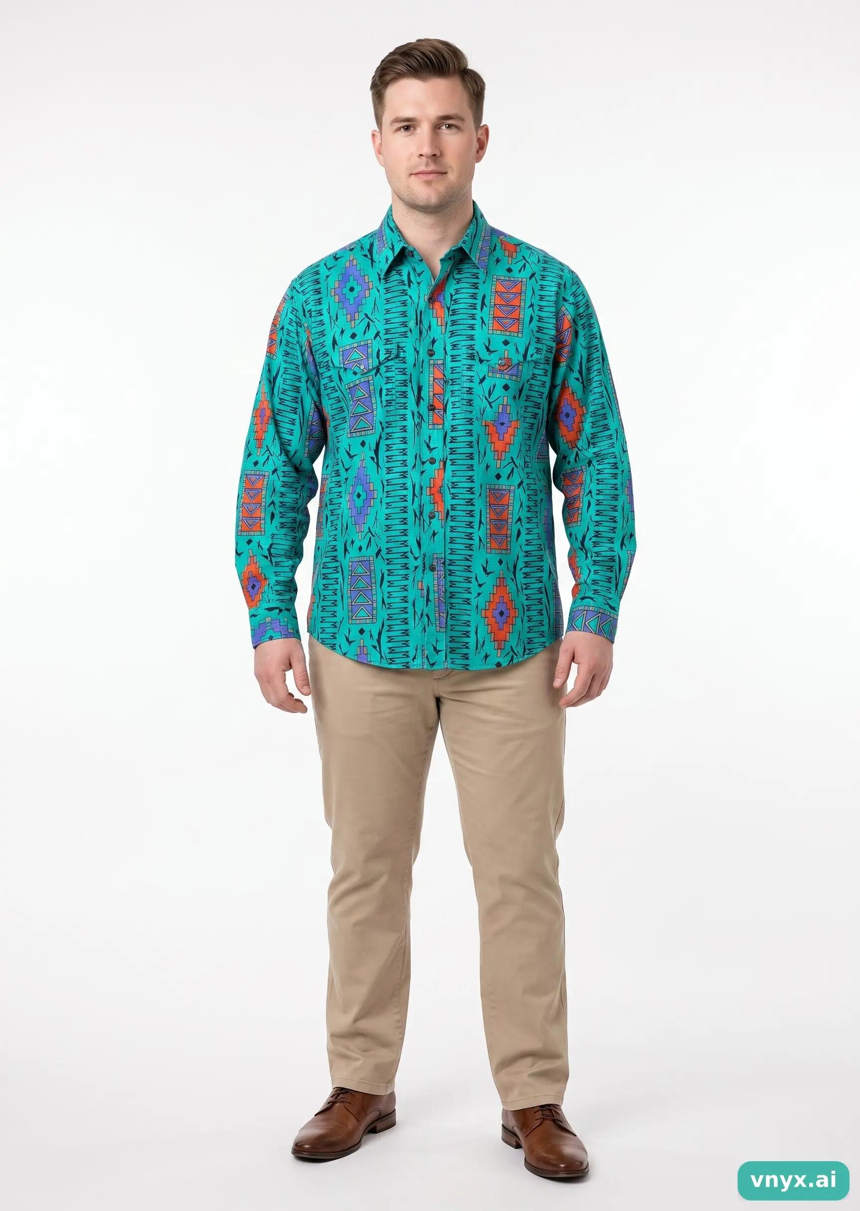Second Life - Vintage Wrangler Turquoise Casual Shirt Men L 3/5