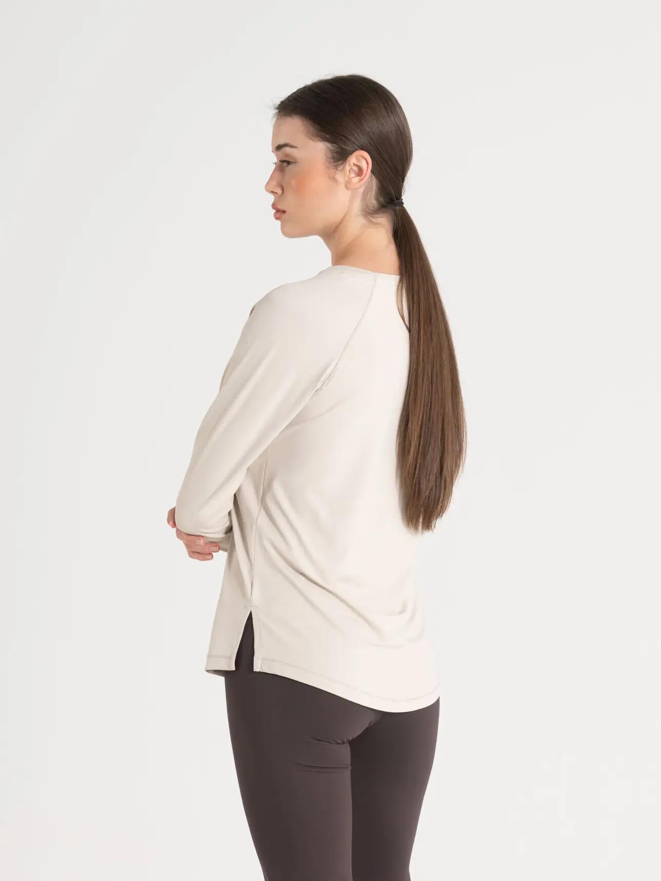 Camiseta Manga Larga Fitness Mujer Tejido Técnico Diva Beige 2/4