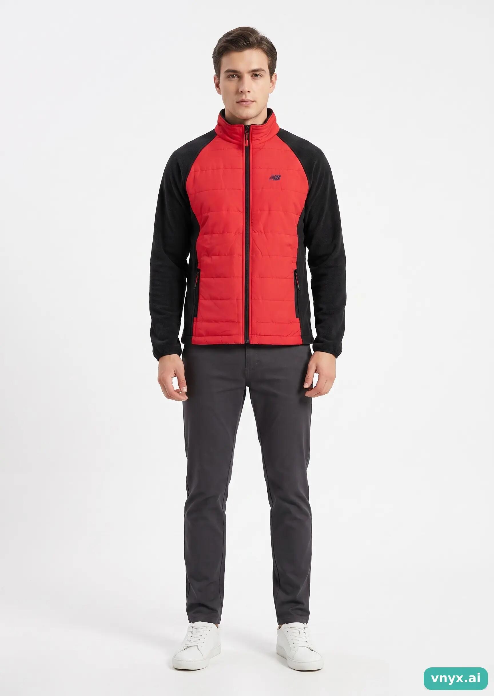 Second Life - Vintage New Balance Red and Black Fleece Jacket Men M 3/5