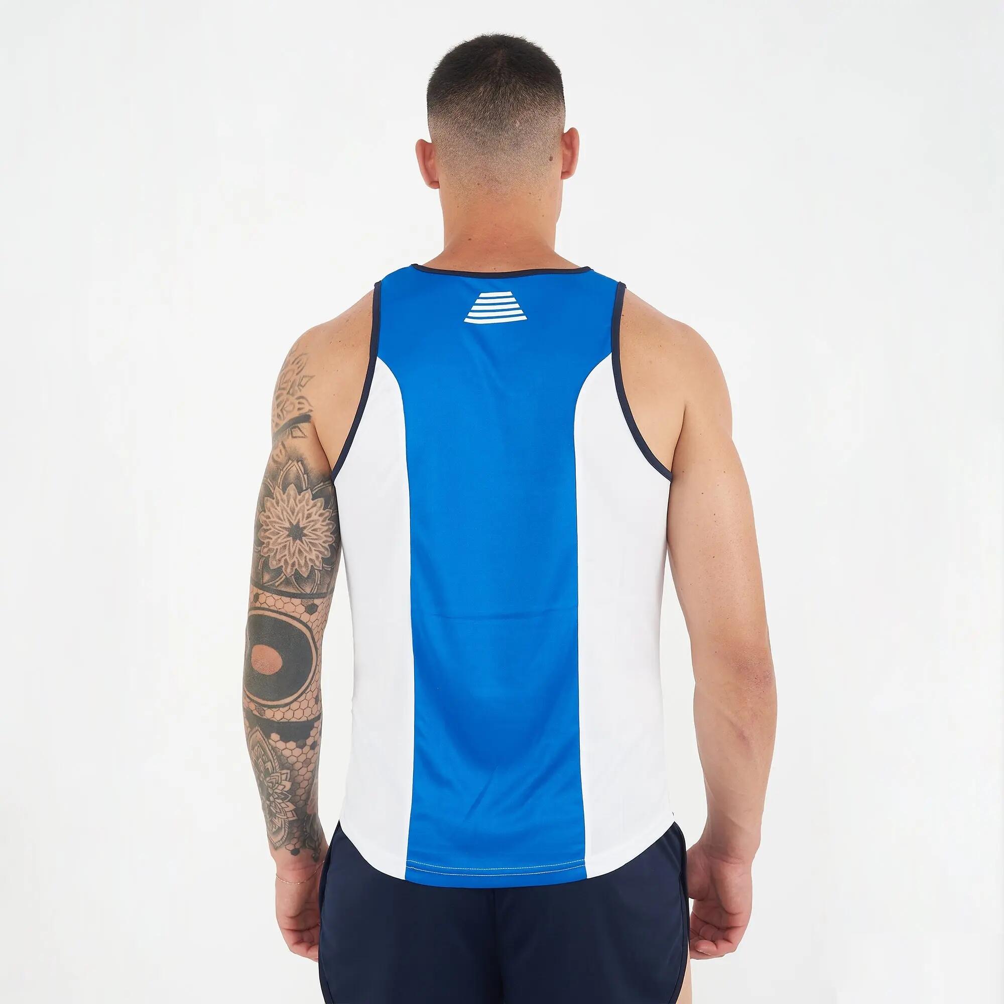 Camiseta sin mangas de atletismo unisex TAHITI blanca y azul claro fluo 4/5