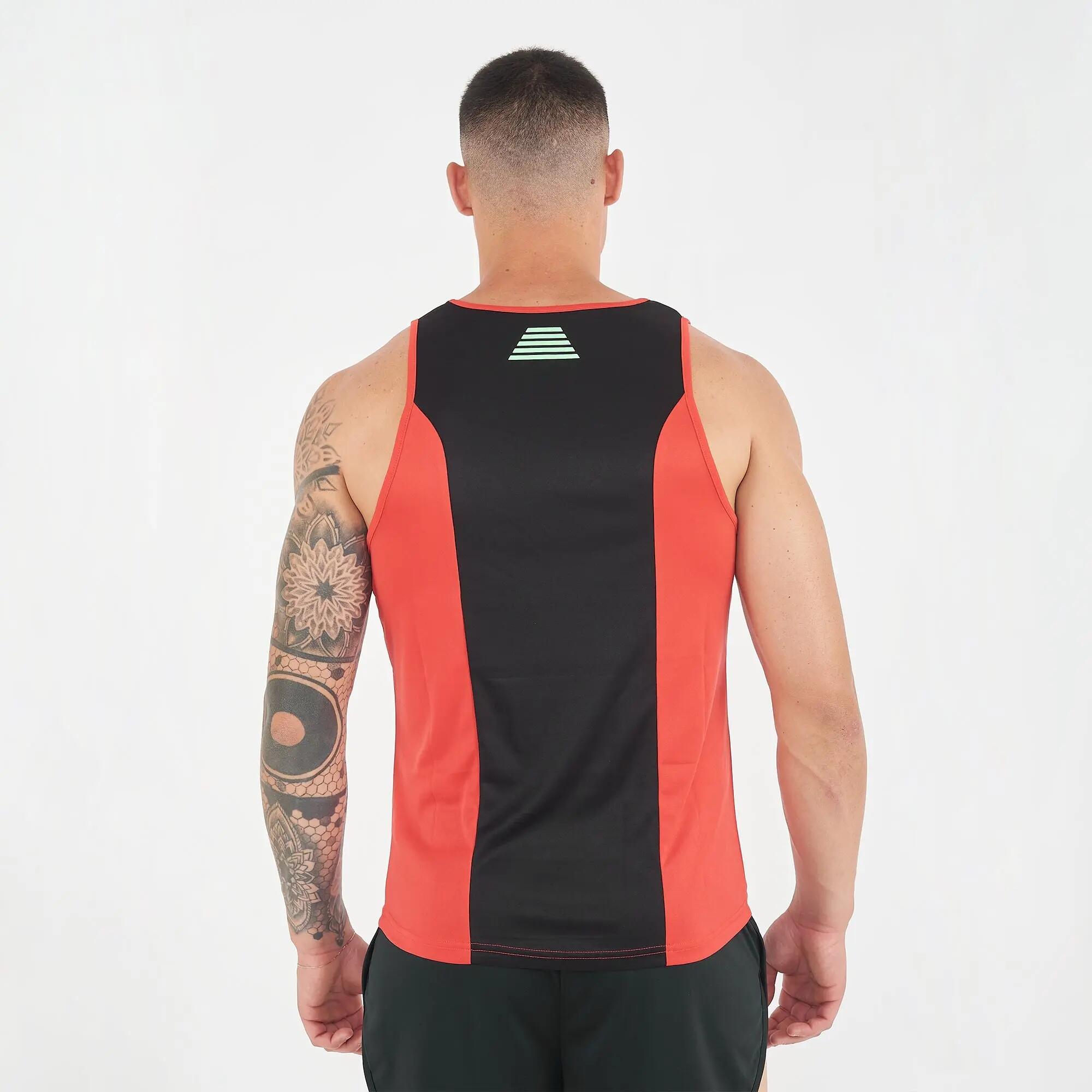 Camiseta sin mangas de atletismo unisex TAHITI coral fluo y negro 2/4