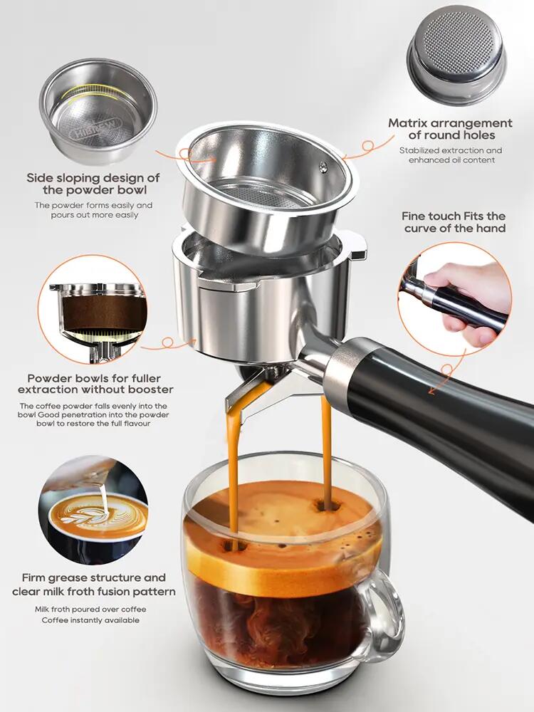 Machine à expresso semi-automatique Hibrew H10B, avec mousseur à lait, 20 bars 6/15