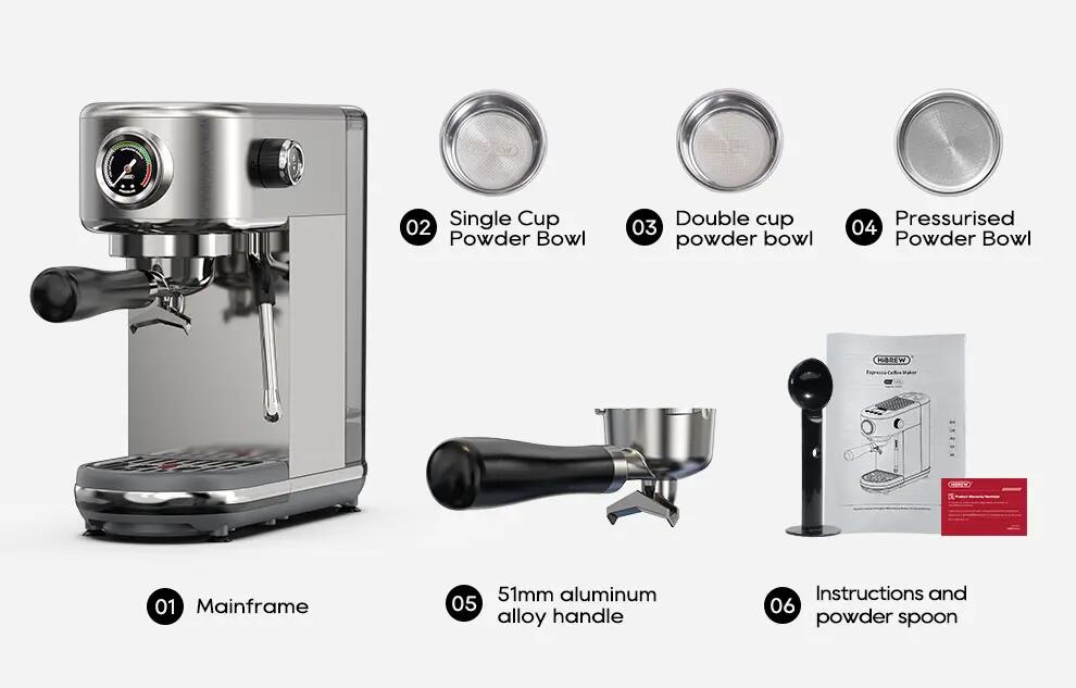 Machine à expresso semi-automatique Hibrew H10B, avec mousseur à lait, 20 bars 15/15