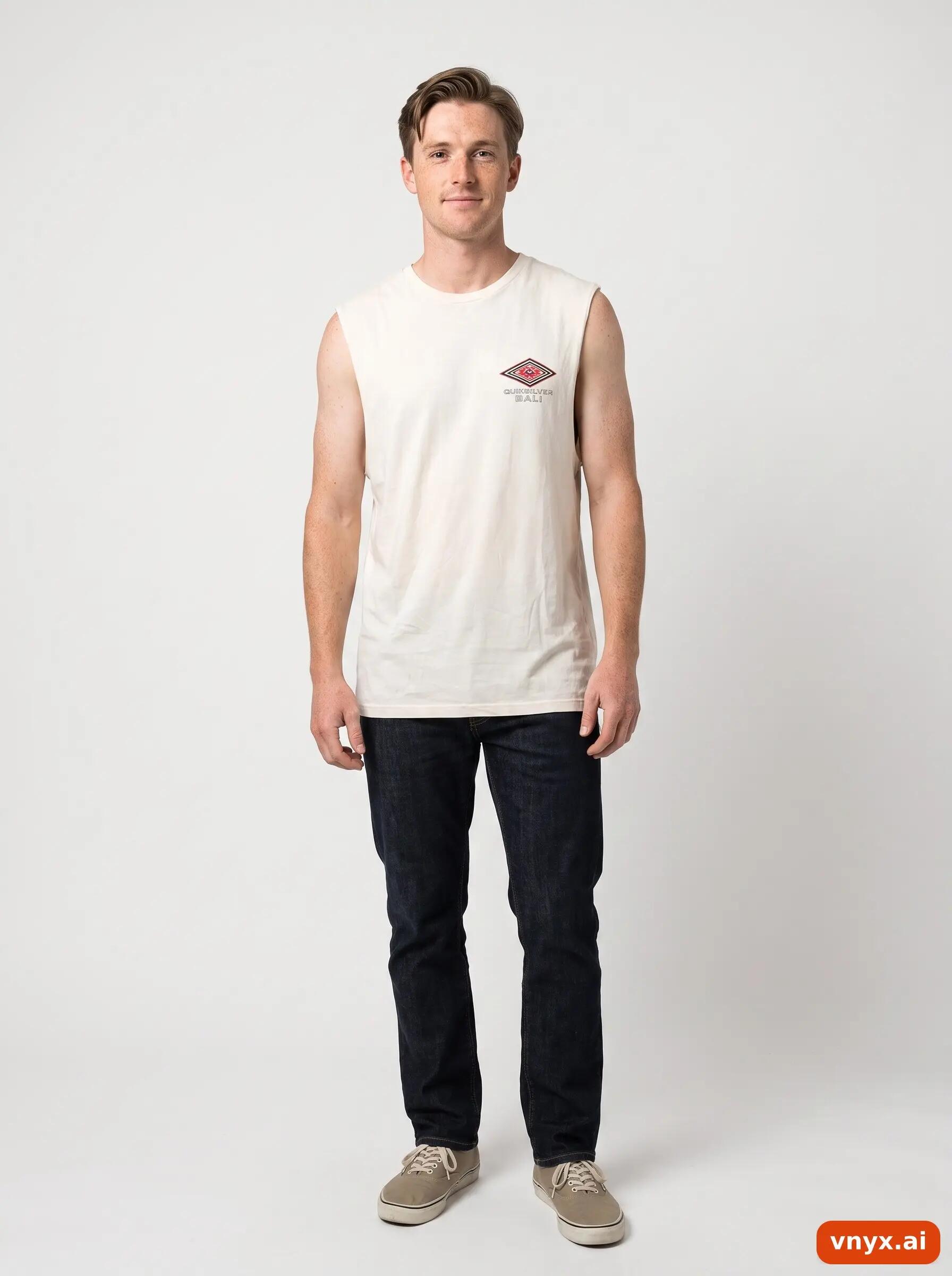 Second Life - Vintage Quiksilver Warm Beige Tank Top Men M 3/6