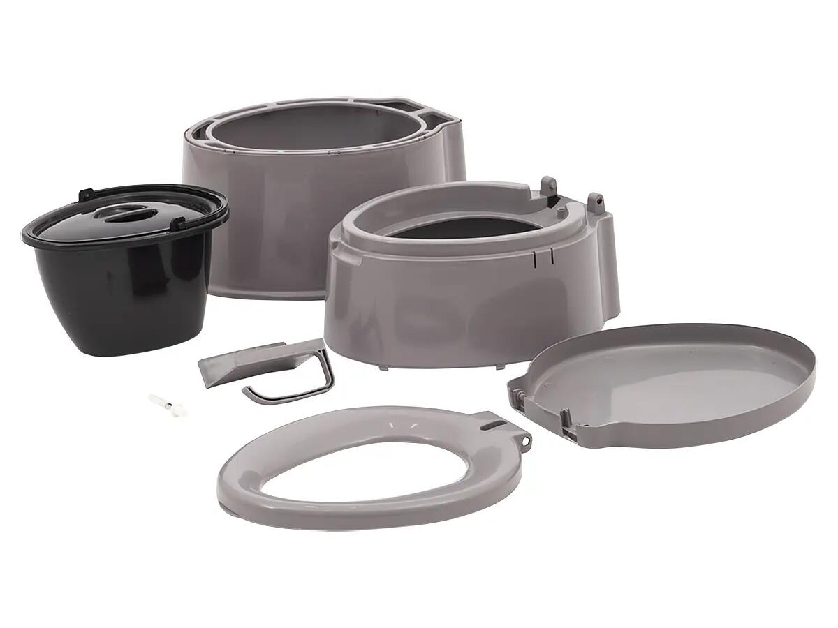 Portable Toilette teilbar - Hohe Sitzfläche 45cm - 7 Liter - Grau 9/15