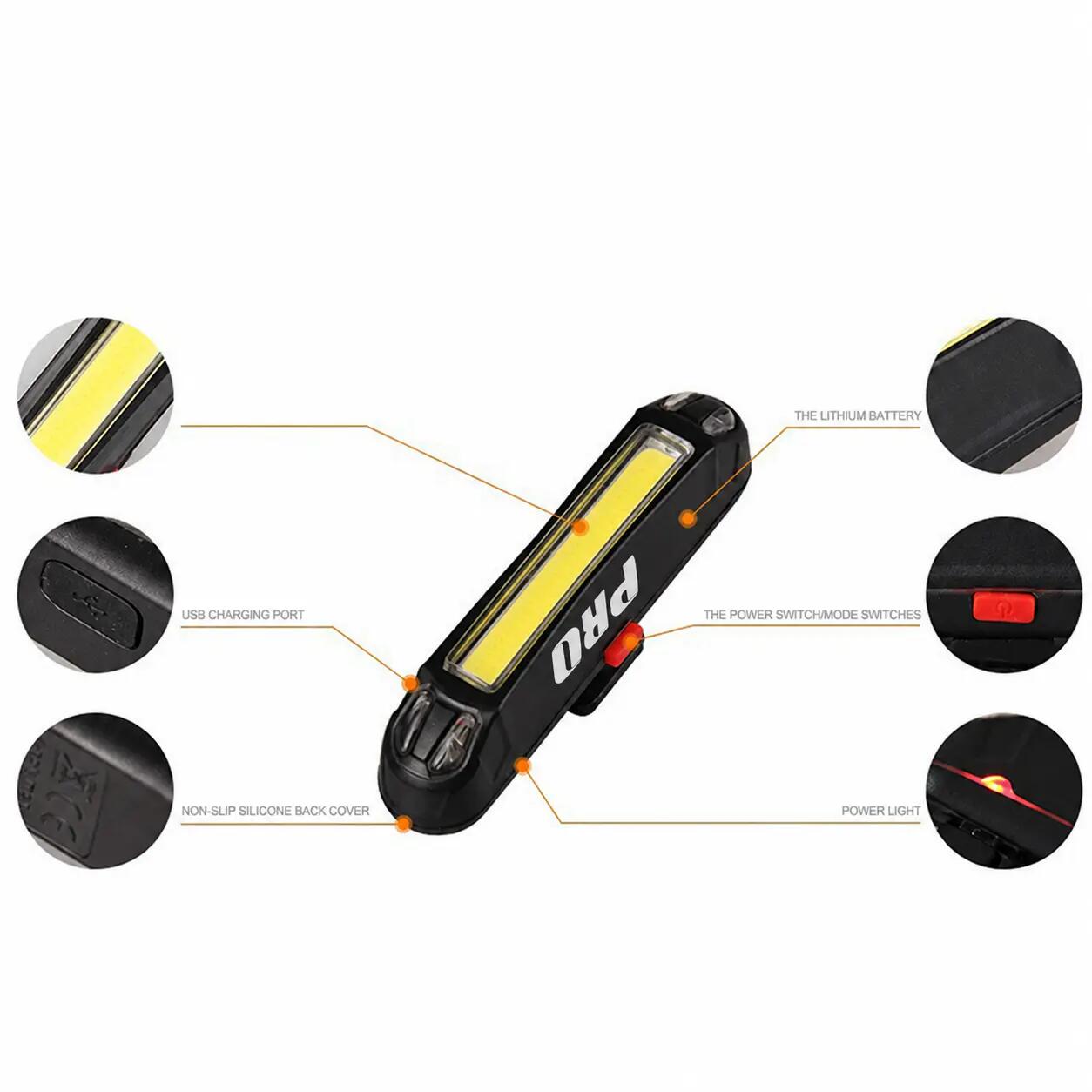 Éclairage de vélo phare avant LED 100 lumens rechargeable par USB 4/7