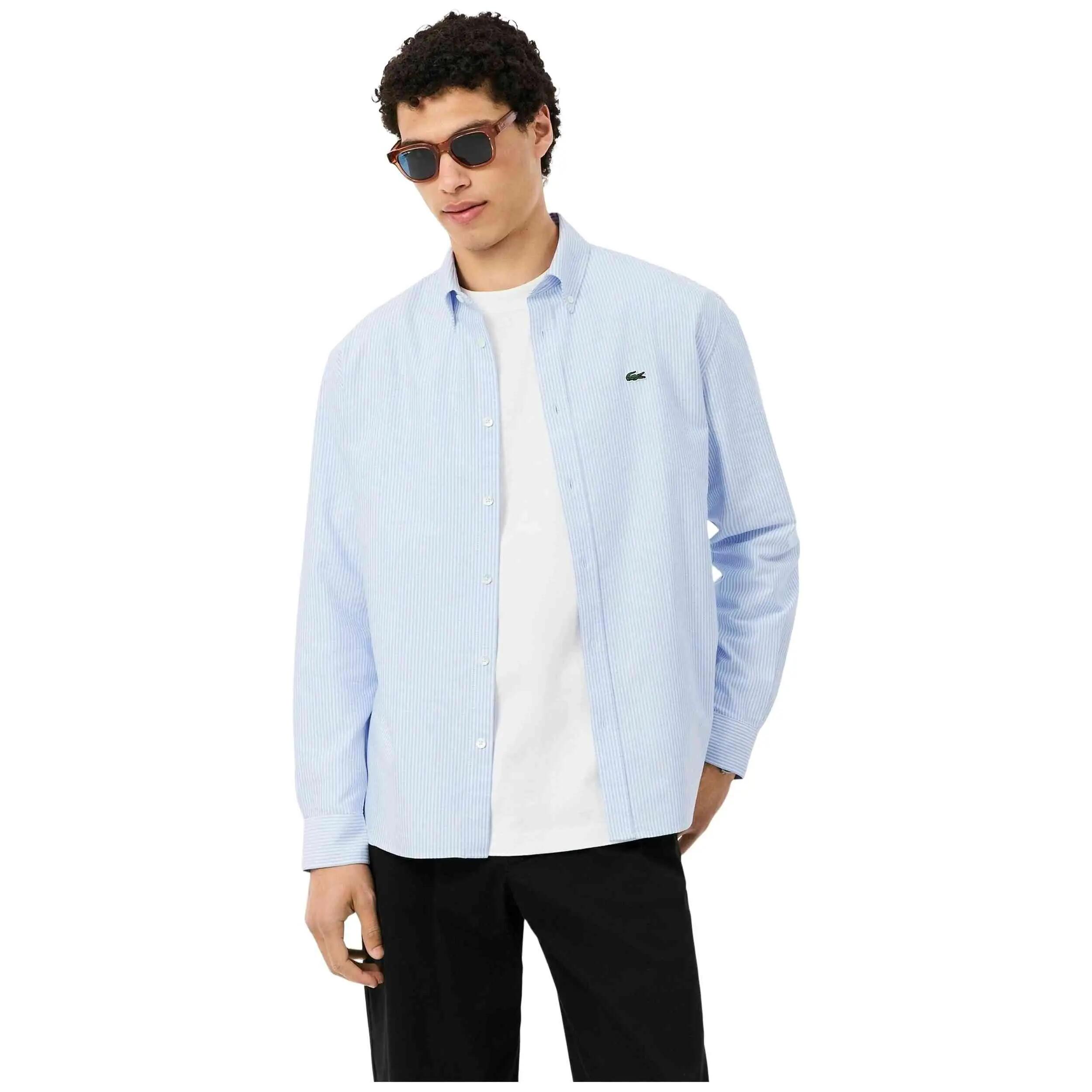 Lacoste - Camisa Oxford de rayas Azul Blanca 2/4