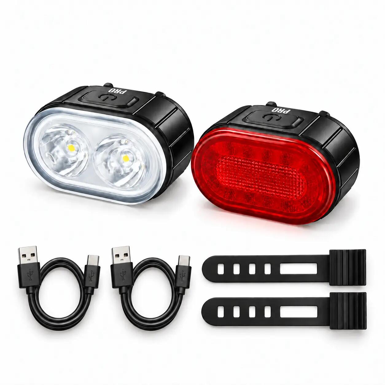Fietslampjes LED Set Wit en Rood 200 en 50 Lumen USB Oplaadbaar 11/12
