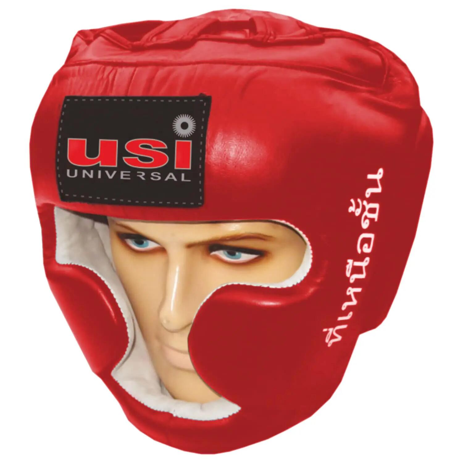 UNIVERSAL 8002 Boxing Headguar, Muay Thai Head Guard, Traditional Style, Extra Padding, Top Grain Hide Leather, Hand Crafted Shock Absorbent Padding, Lace Closure -  1