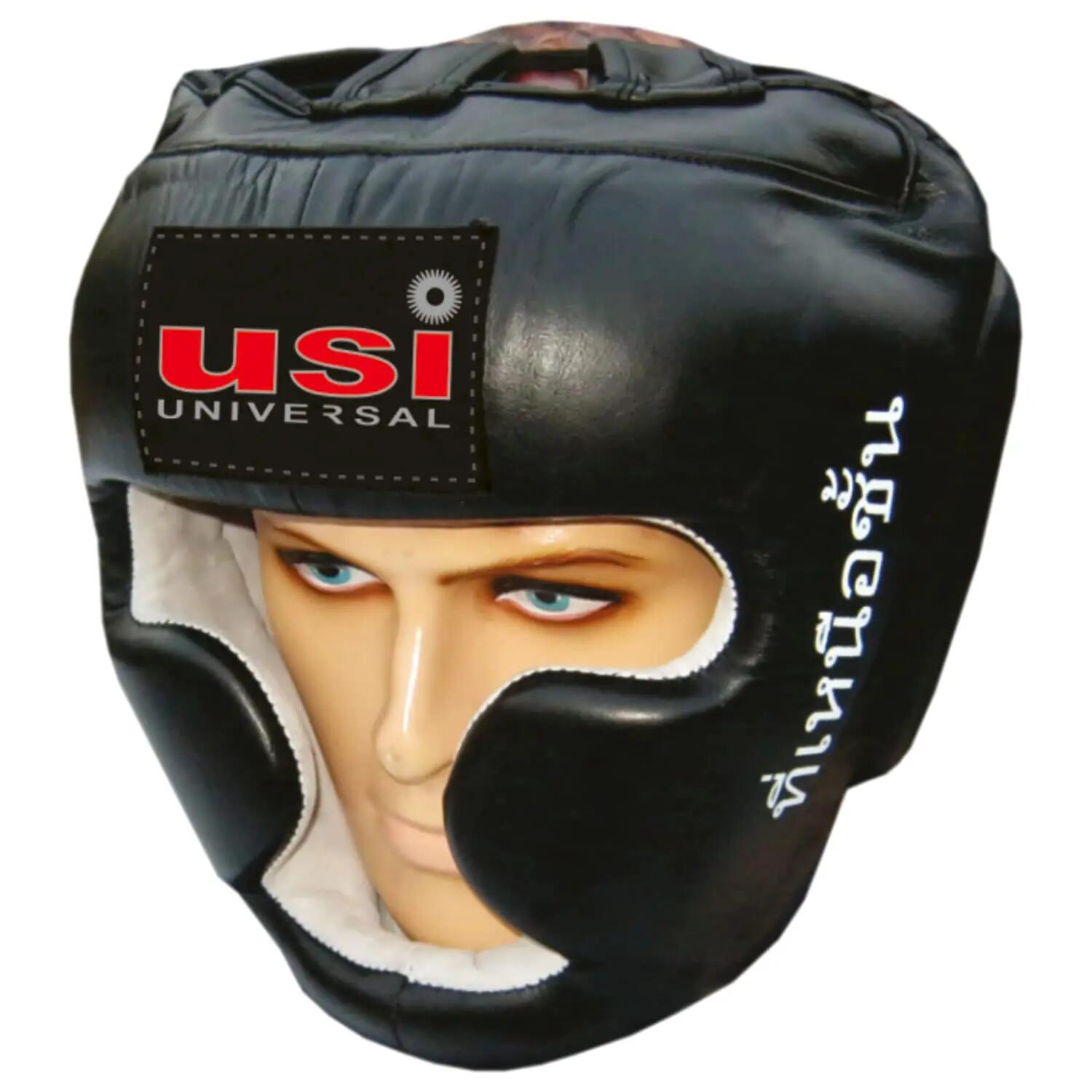 UNIVERSAL 8002 Boxing Headguar, Muay Thai Head Guard, Traditional Style, Extra Padding, Top Grain Hide Leather, Hand Crafted Shock Absorbent Padding, Lace Closure -  1