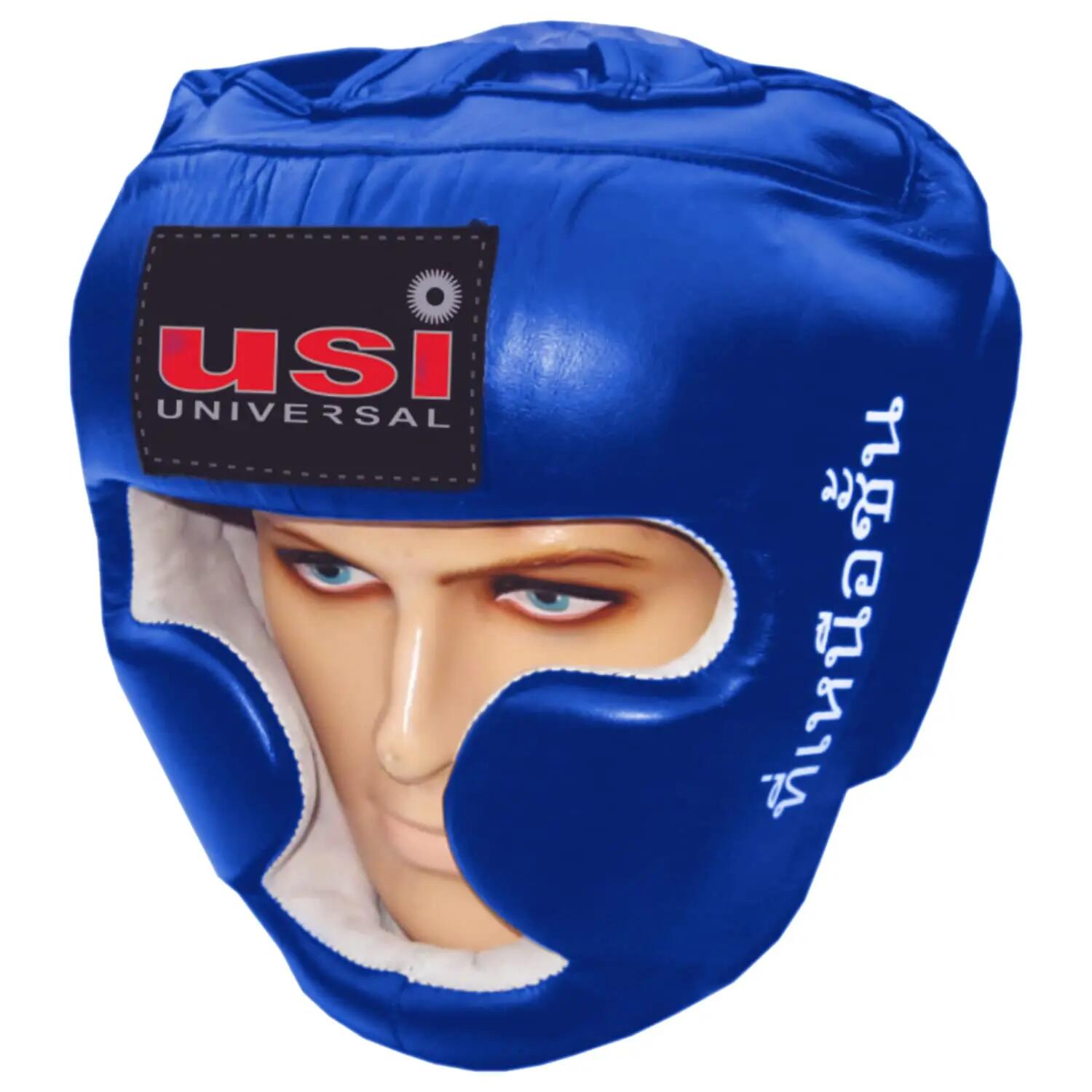 UNIVERSAL 8002 Boxing Headguar, Muay Thai Head Guard, Traditional Style, Extra Padding, Top Grain Hide Leather, Hand Crafted Shock Absorbent Padding, Lace Closure -  1