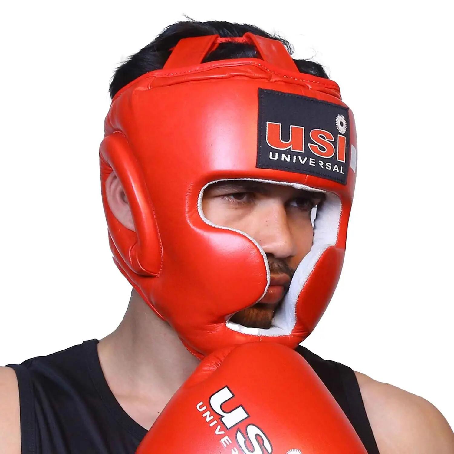 UNIVERSAL 8002 Boxing Headguar, Muay Thai Head Guard, Traditional Style, Extra Padding, Top Grain Hide Leather, Hand Crafted Shock Absorbent Padding, Lace Closure -  4