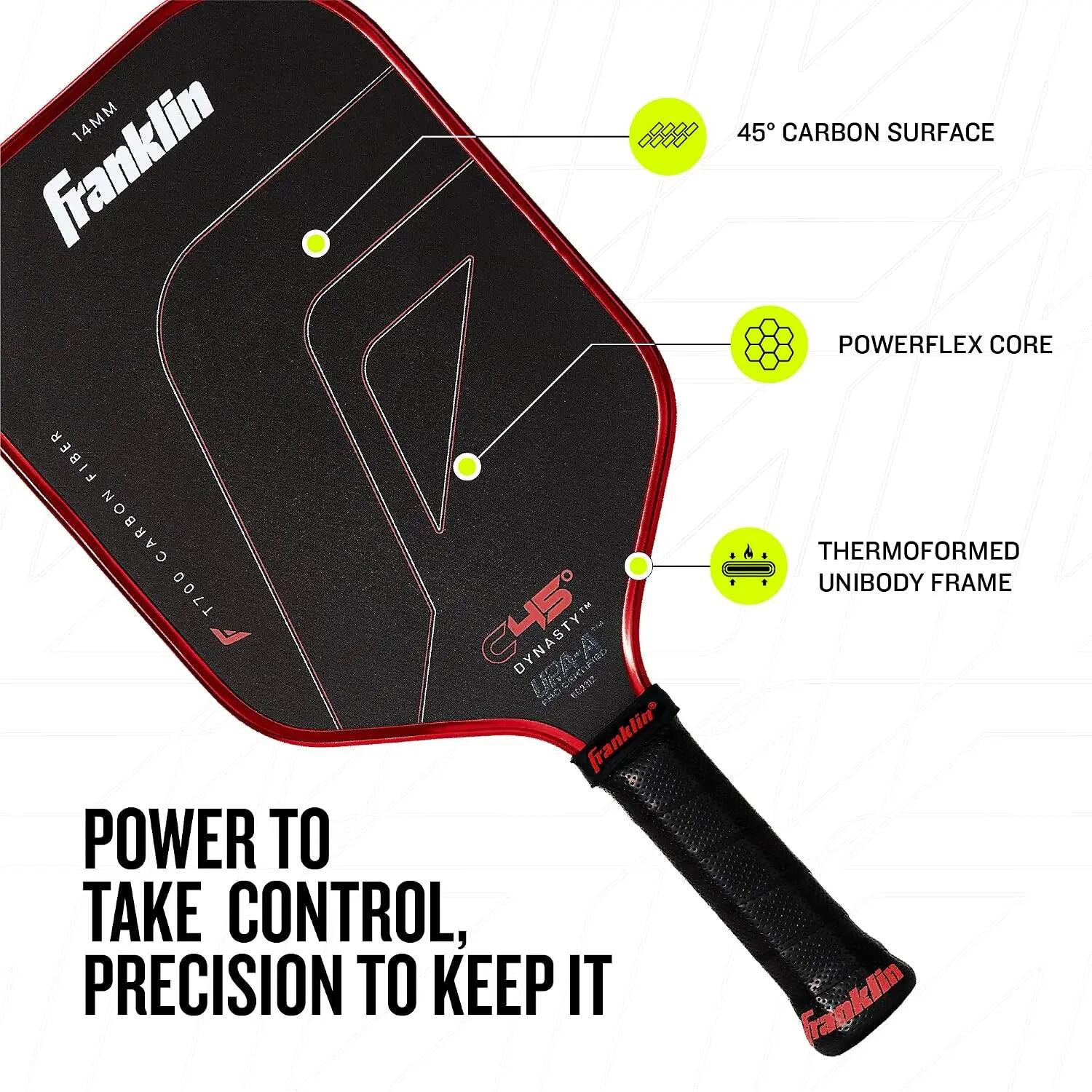 Sports C45 Carbon Fiber Dynasty Pro Pickleball Paddle - 14mm - Red -  4
