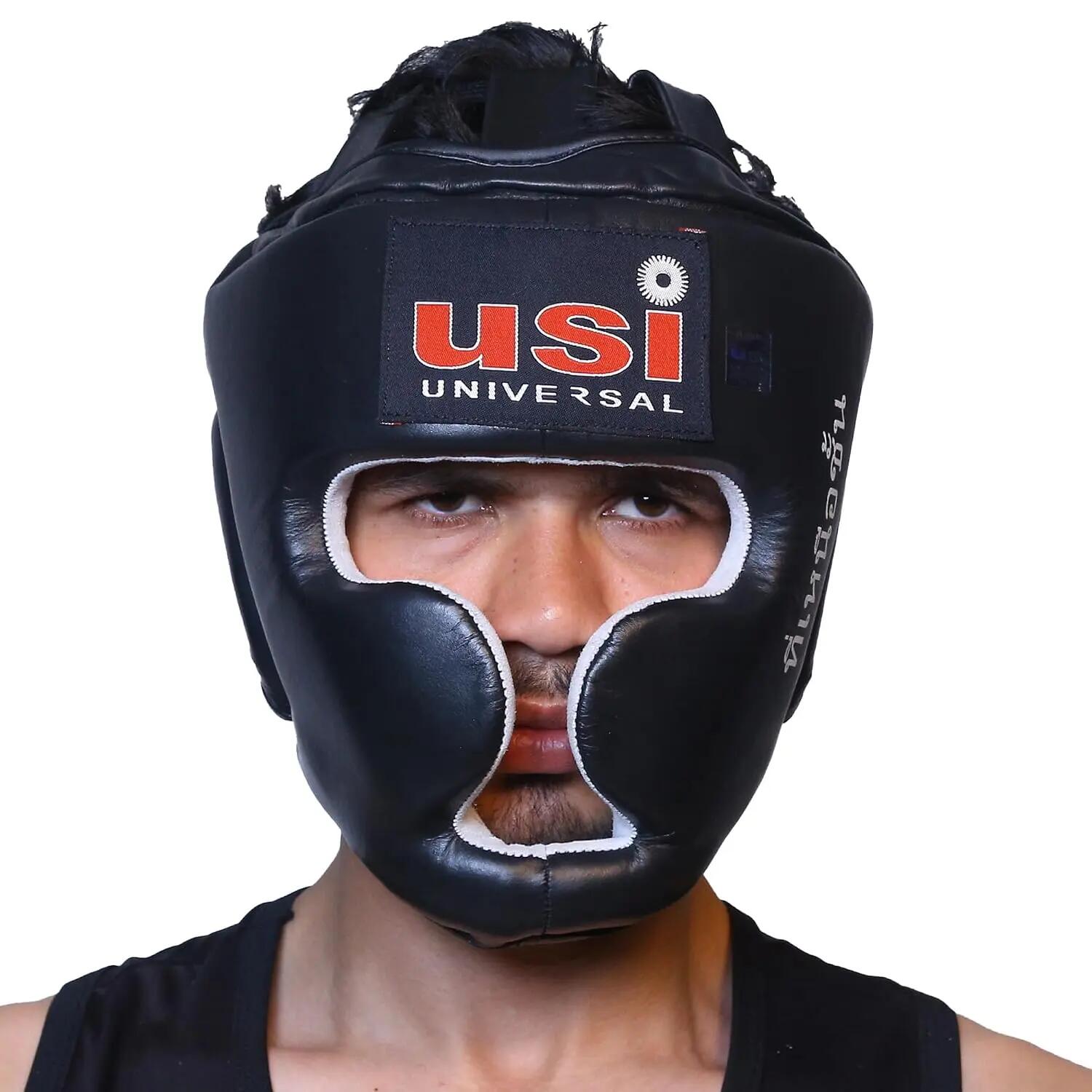 UNIVERSAL 8002 Boxing Headguar, Muay Thai Head Guard, Traditional Style, Extra Padding, Top Grain Hide Leather, Hand Crafted Shock Absorbent Padding, Lace Closure -  2