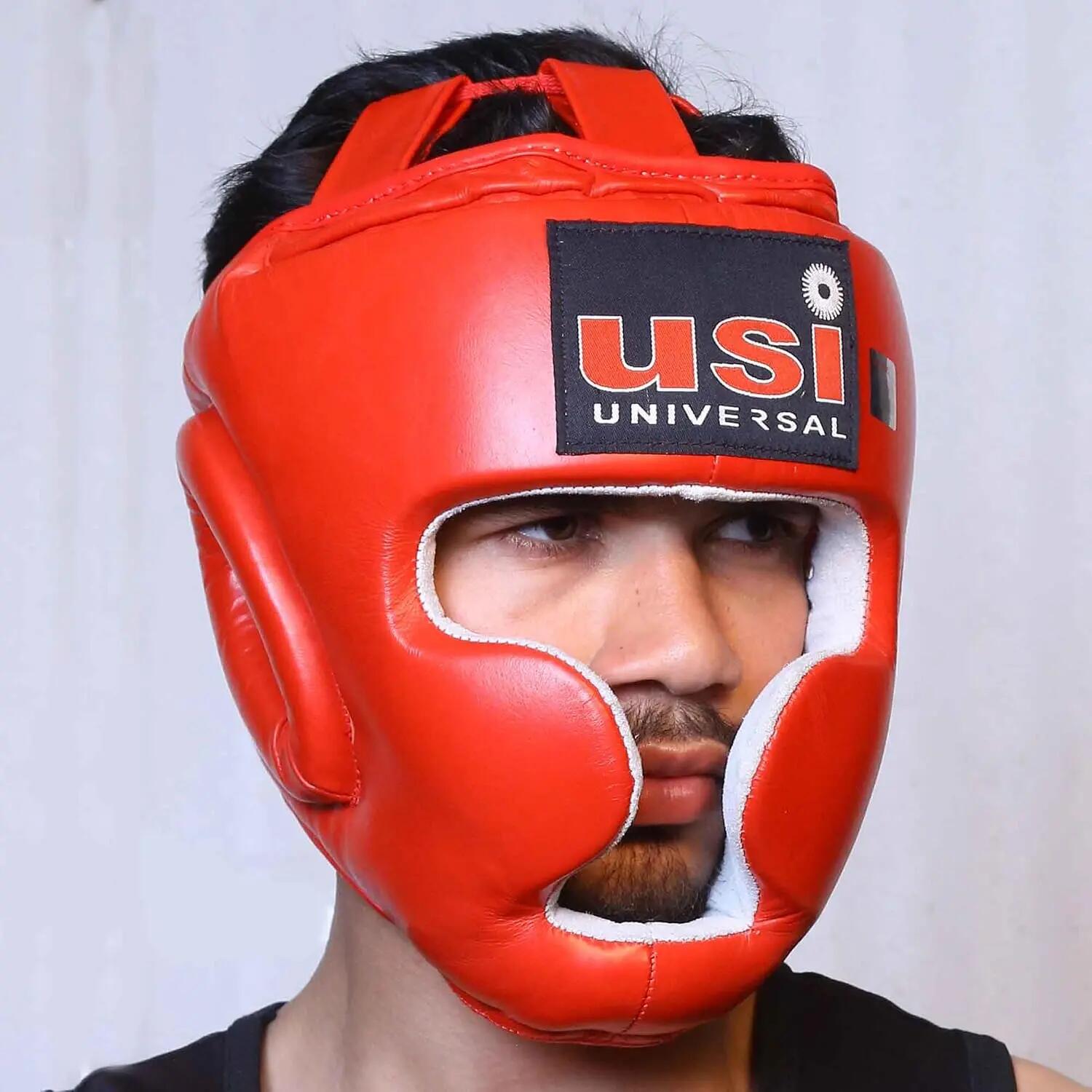 UNIVERSAL 8002 Boxing Headguar, Muay Thai Head Guard, Traditional Style, Extra Padding, Top Grain Hide Leather, Hand Crafted Shock Absorbent Padding, Lace Closure -  2