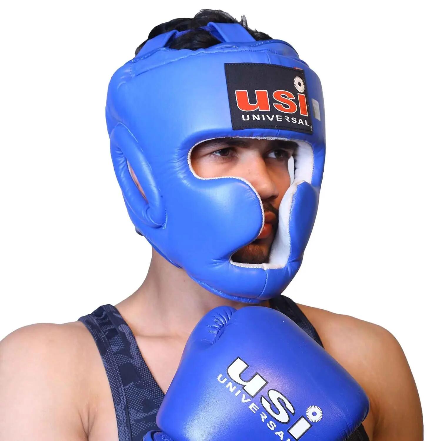 UNIVERSAL 8002 Boxing Headguar, Muay Thai Head Guard, Traditional Style, Extra Padding, Top Grain Hide Leather, Hand Crafted Shock Absorbent Padding, Lace Closure -  2