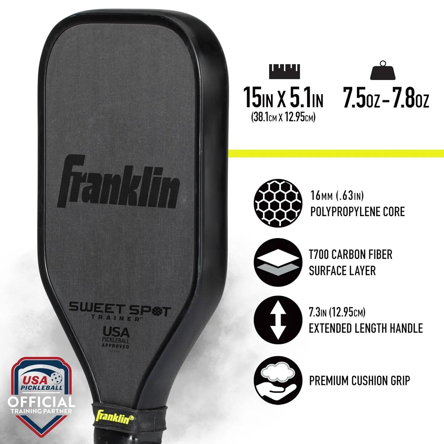 Sports Sweet Spot Training Pickleball Paddle - The Original Pickleball Trainer Practice Paddle - Mini Head + Extra Long Handle for Shot + Swing Training - 16mm Core + T700 Carbon Face -  4