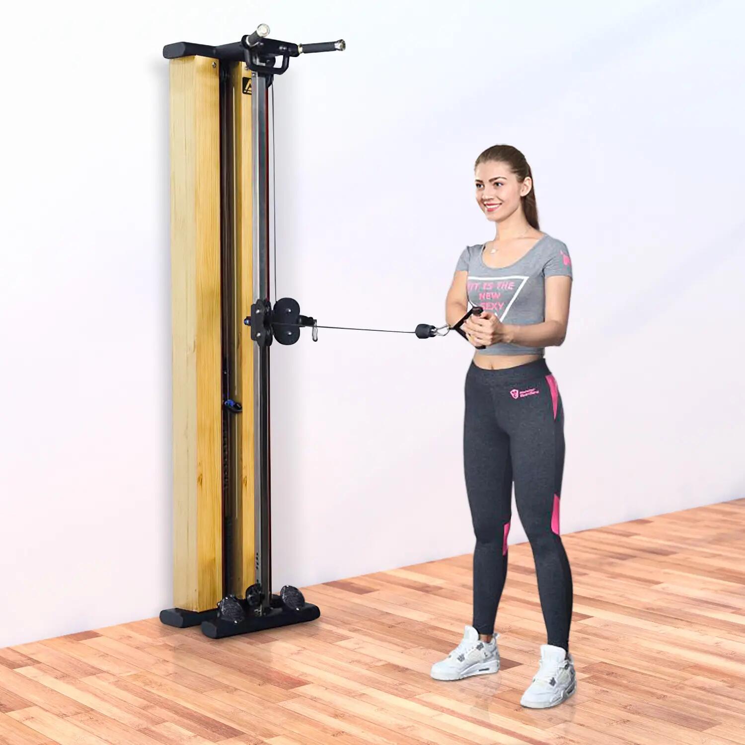 Kraftstation & Kabelzugstation MG7 – 100 kg, Doppelzug, Massivholz, Flachbank 12/14