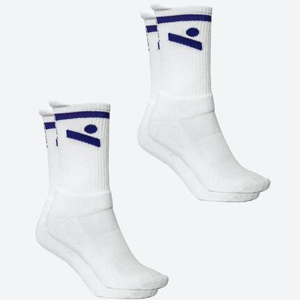 2 paires de chaussettes volley mi-hautes femme et homme JUMP blanches logo noir