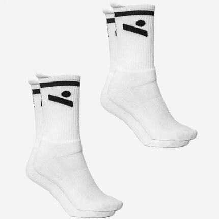 2 paires de chaussettes volley mi-hautes femme et homme JUMP blanches logo noir