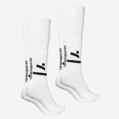 2 paar lange volleybalsokken voor dames en heren jump spin wit, zwart logo
