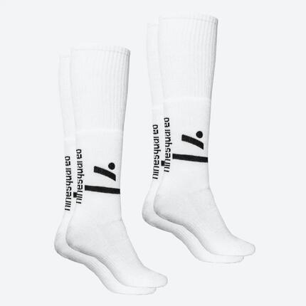2 paires de chaussettes volley hautes femme homme JUMP SPIN blanches logo noir