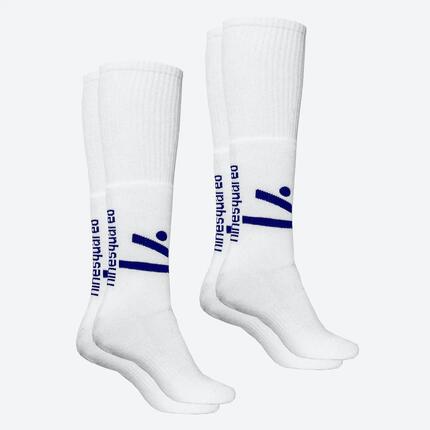 2 paires de chaussettes volley hautes femme homme JUMP SPIN blanches logo noir