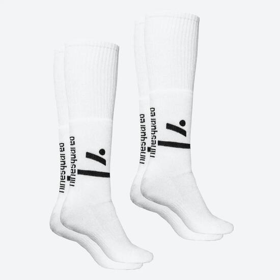 2 paires de chaussettes volley hautes femme homme JUMP SPIN blanches logo noir