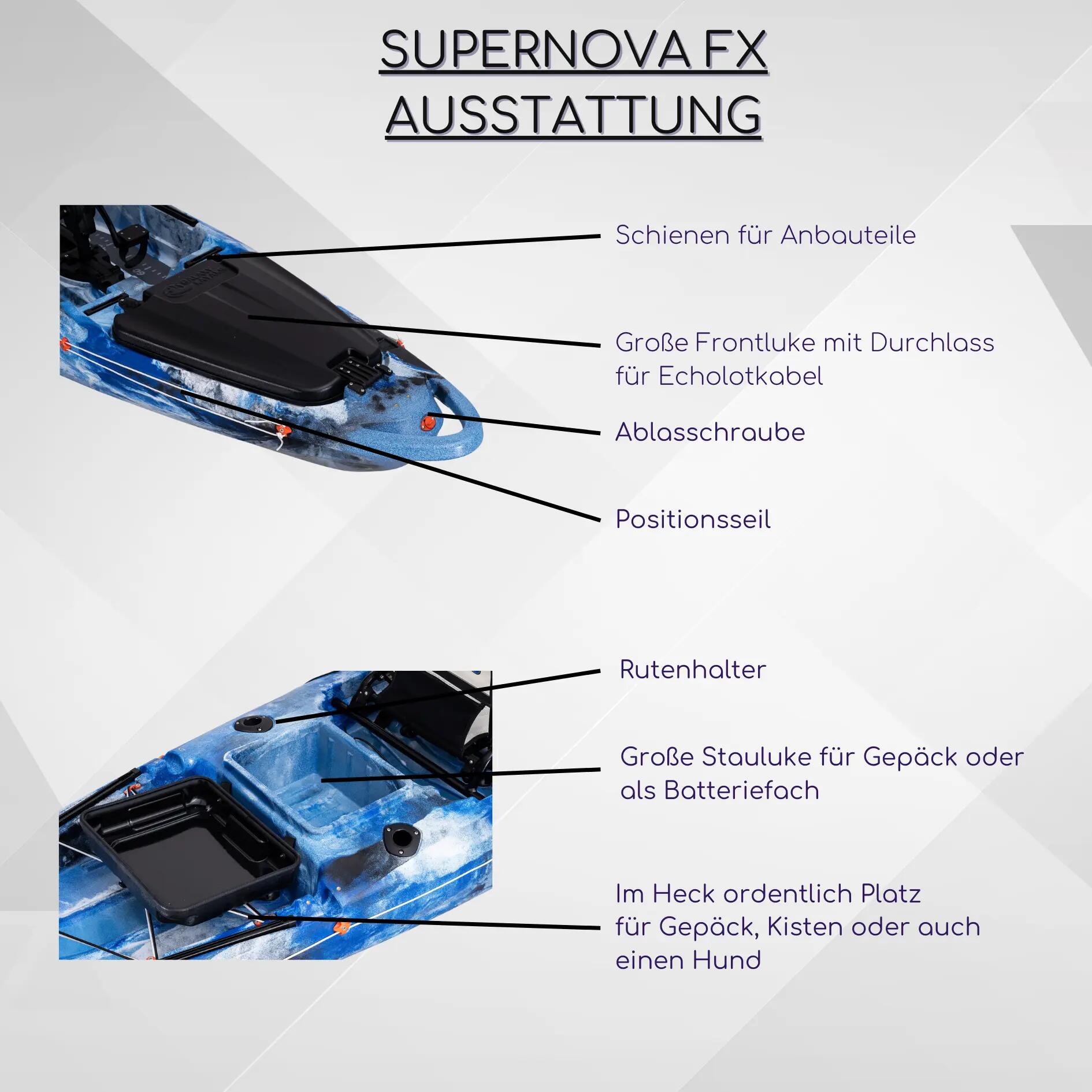 Galaxy Kayaks Supernova FX Angelkajak Pedalantrieb 1er Fischer Boot Komplettset 7/15