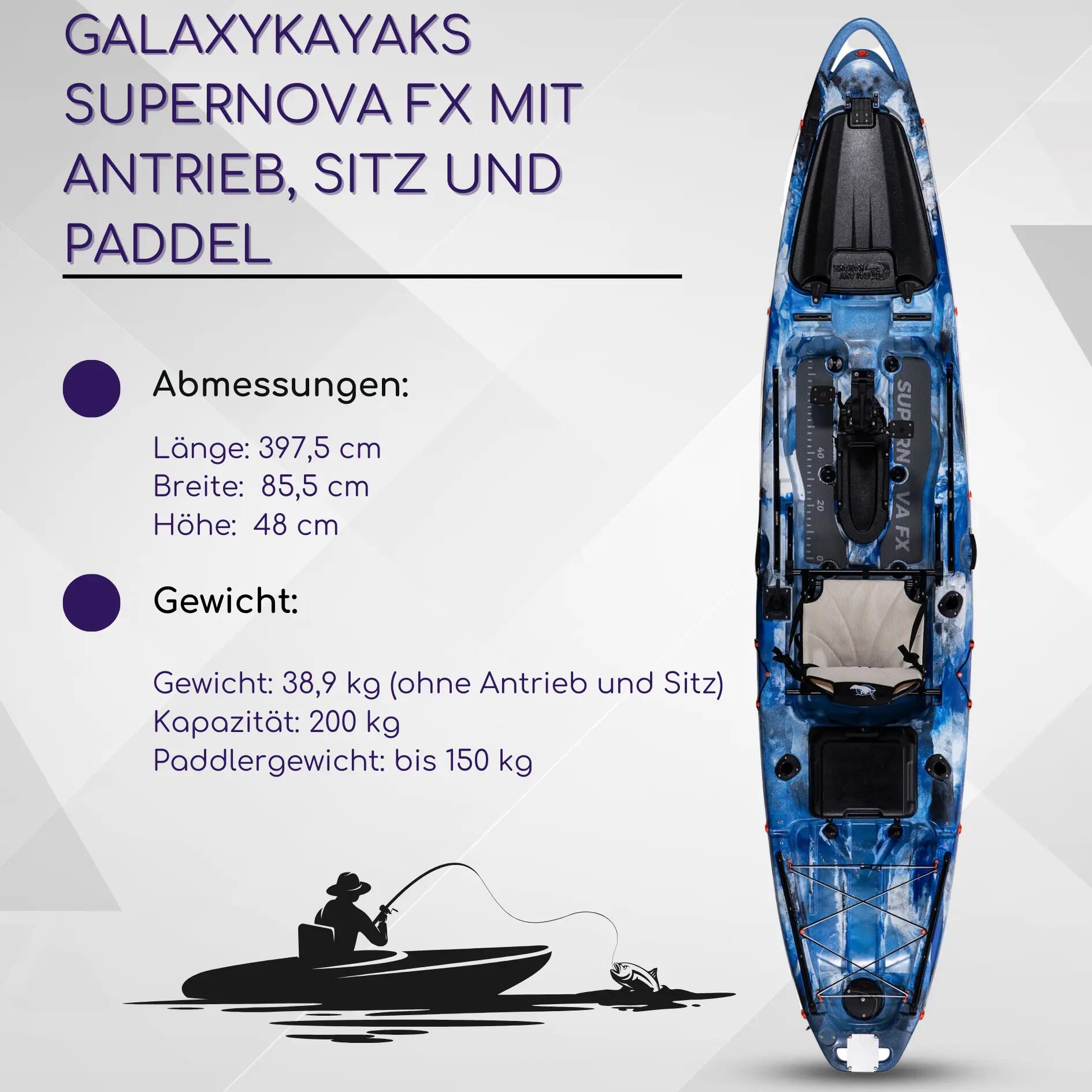 Galaxy Kayaks Supernova FX Angelkajak Pedalantrieb 1er Fischer Boot Komplettset 6/15