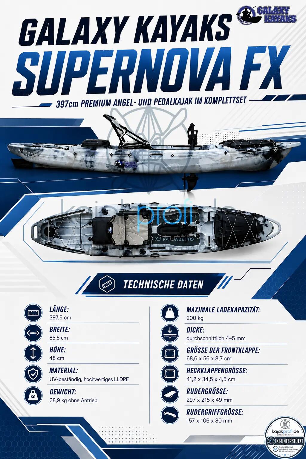 Galaxy Kayaks Supernova FX Angelkajak Pedalantrieb 1er Fischer Boot Komplettset 3/15