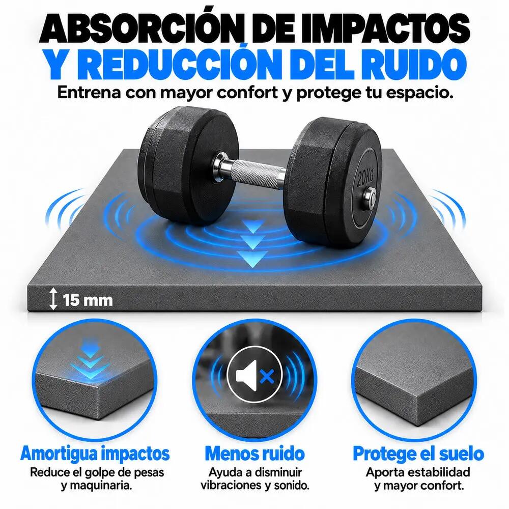 ARQUICAUCHO Losetas de Caucho para Gimnasio Pack 24. 1x1m x15mm Gris 3/10