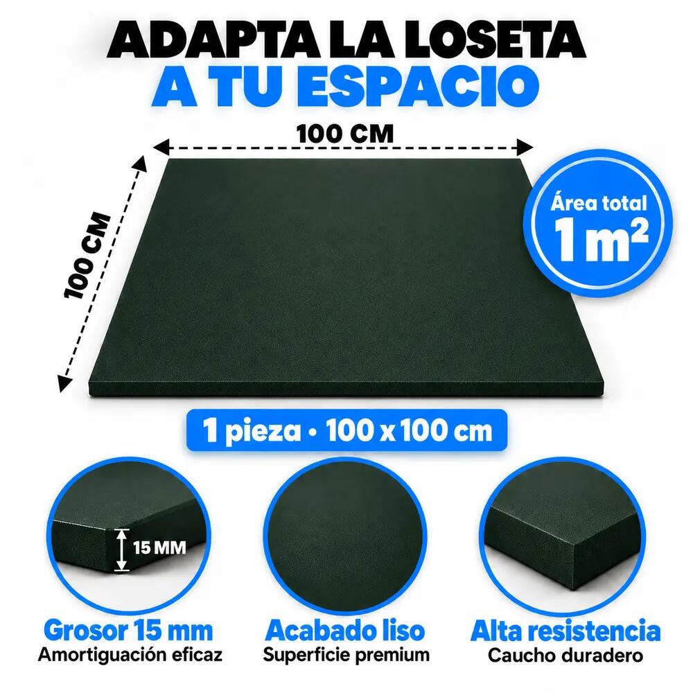 ARQUICAUCHO Losetas de Caucho para Gimnasio Pack 30 1x1m x 15mm Verde 3/10