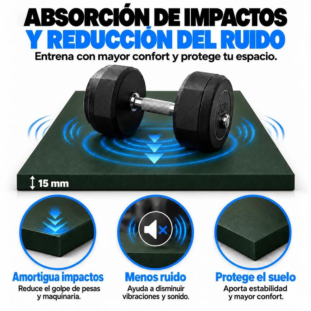 ARQUICAUCHO Losetas de Caucho para Gimnasio Pack 10. 1x1m x 15mm Verde 2/10