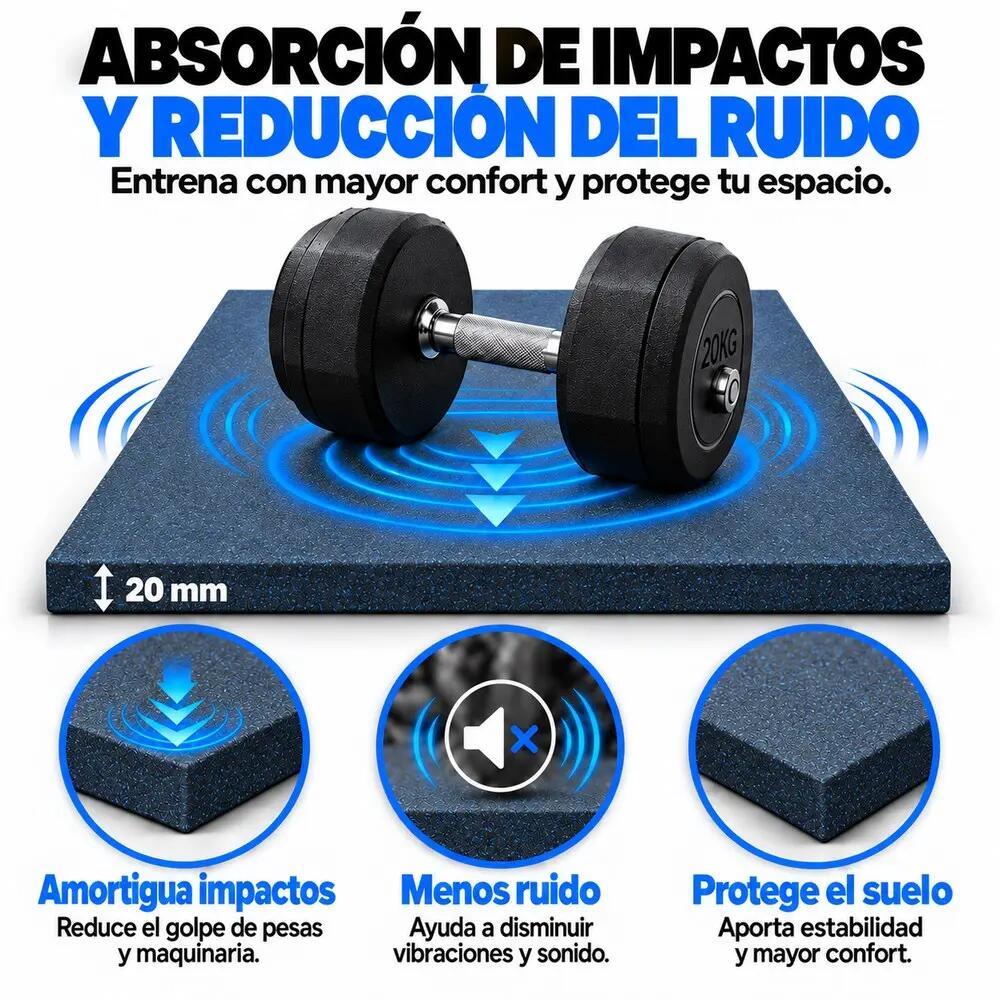 ARQUICAUCHO Losetas de Caucho para Gimnasio Pack 12 uds 50x50cm x 20mm Azul 3/8