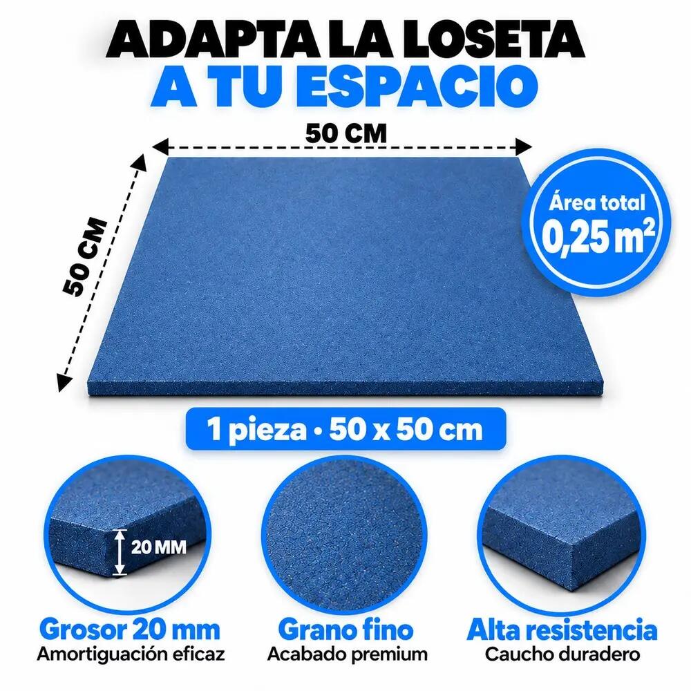 ARQUICAUCHO Losetas de Caucho para Gimnasio Pack 32 uds 50x50cm x 20mm Azul 3/8